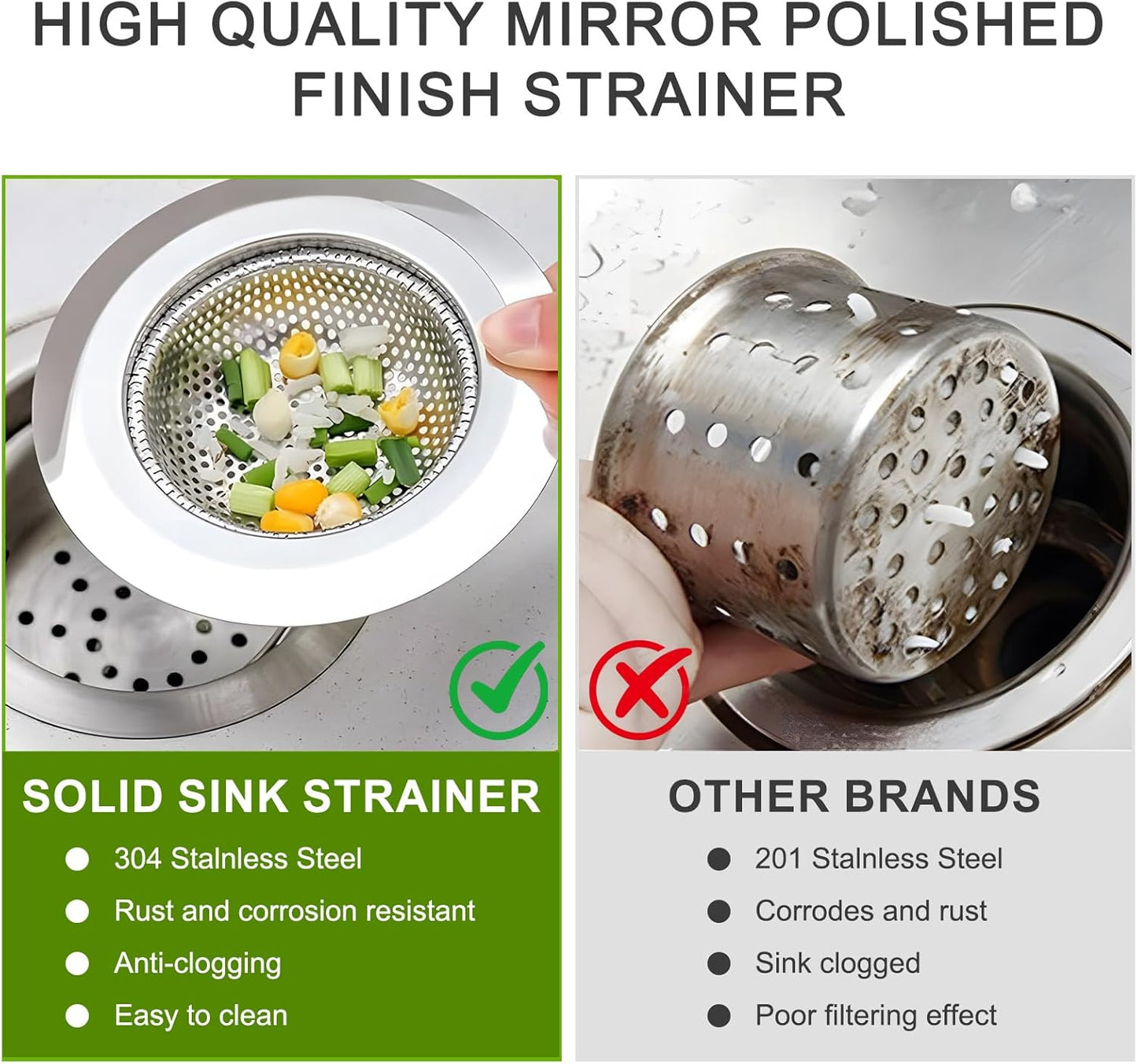 2pcs Heavy Duty Stainless Steel Slop Basket Filter Trap, 4.5" Top / 2.95" Mesh Metal Sink