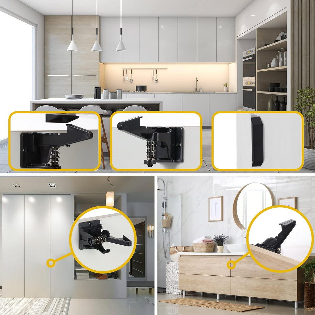 Tuanse 30 Pcs Cabinet Locks Invisible Safety Drawer Latches with Screws Self Adhesive Cabinet