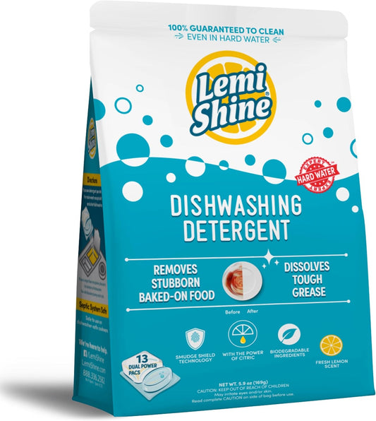 Lemi Shine Natural Dishwasher Pods | All-In-One Powder & Gel Dishwasher Detergent Pods with