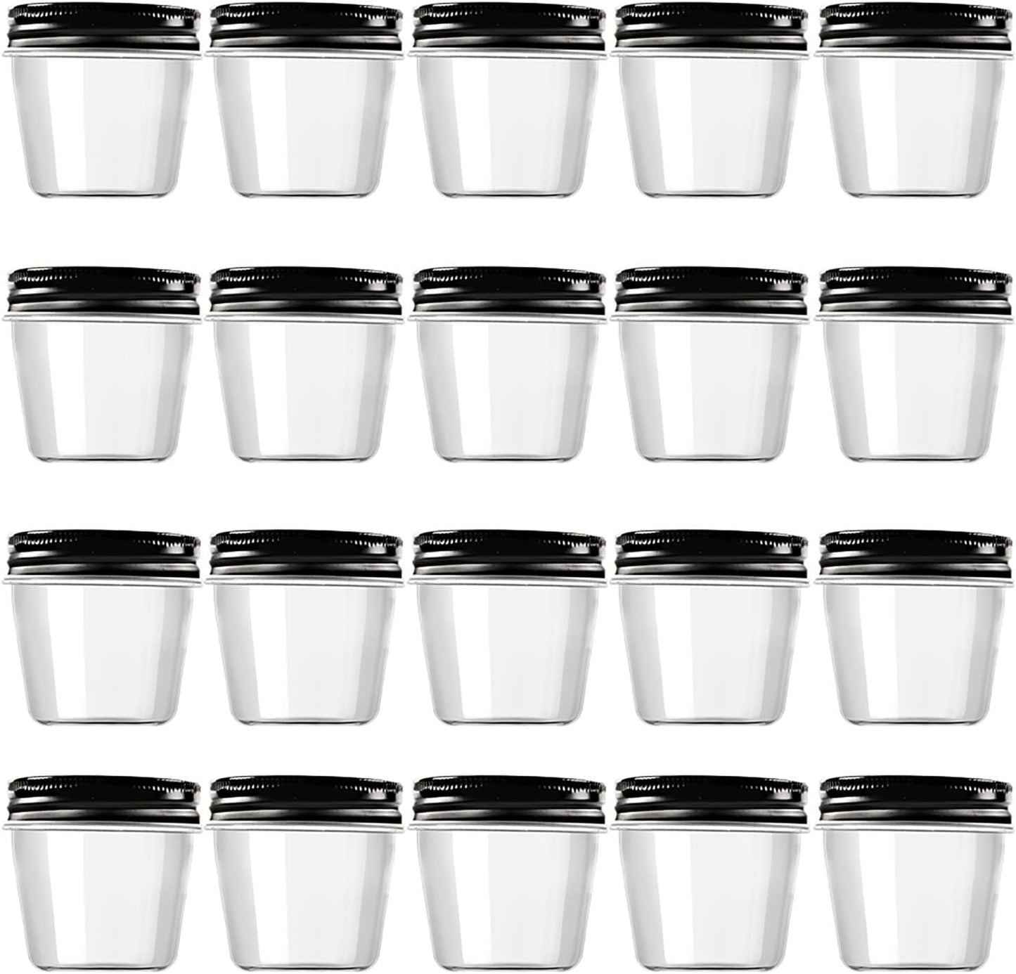 Novelinks 4 oz Clear Plastic Jars with Black Lids – Small Round Reusable Containers for Food