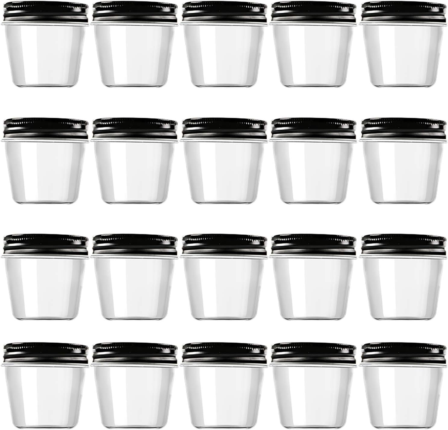 Novelinks 4 oz Clear Plastic Jars with Black Lids – Small Round Reusable Containers for Food