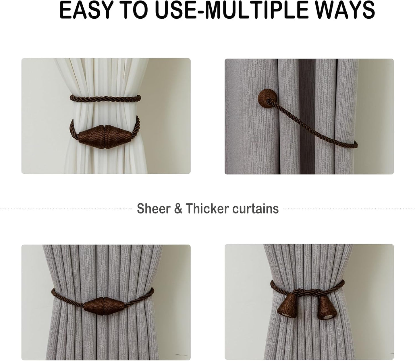 Magnetic Curtain Tiebacks 4 Pack Outdoor Rope Curtain Tie Backs Decorative Window Treatment