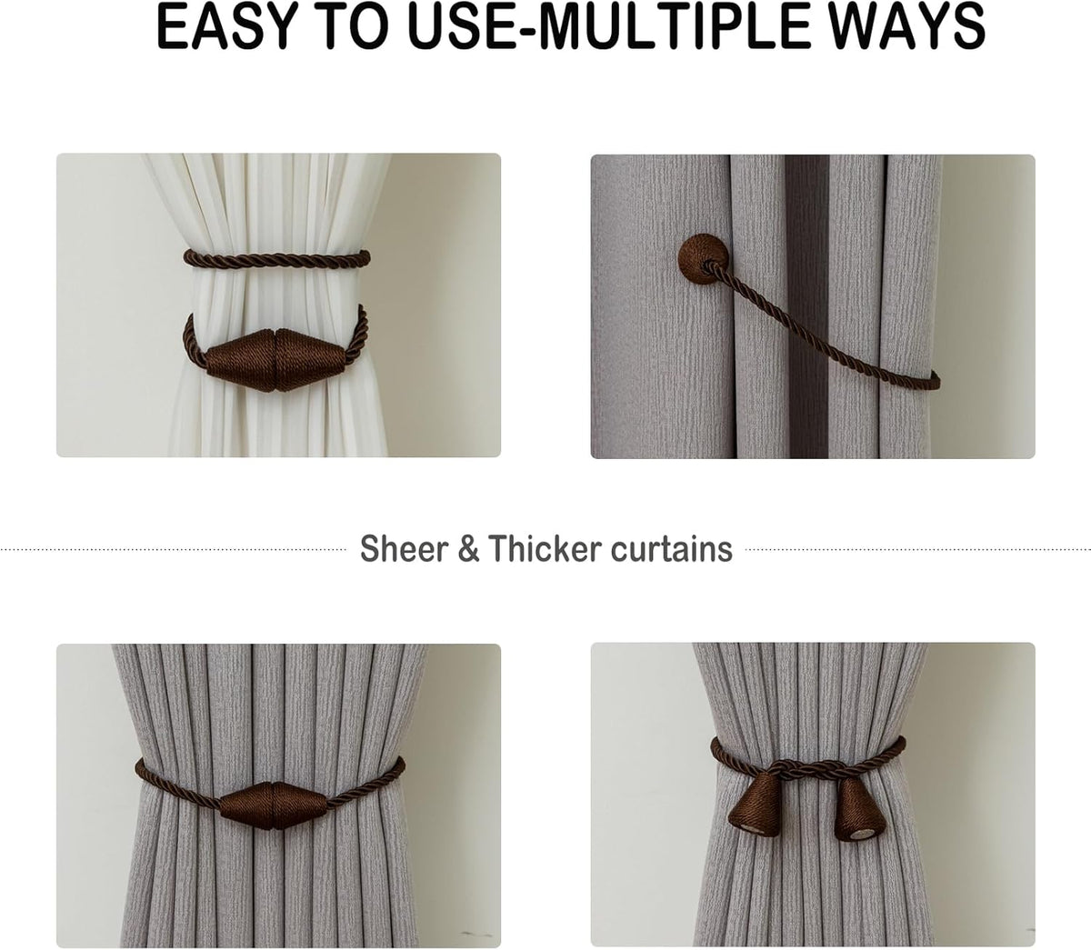 Magnetic Curtain Tiebacks 2 Pack Outdoor Rope Curtain Tie Backs Decorative Window Treatment