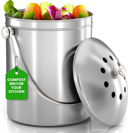 Utopia Kitchen Compost Bin for Kitchen Countertop, 1 Gallon Compost Bucket for Kitchen with Lid