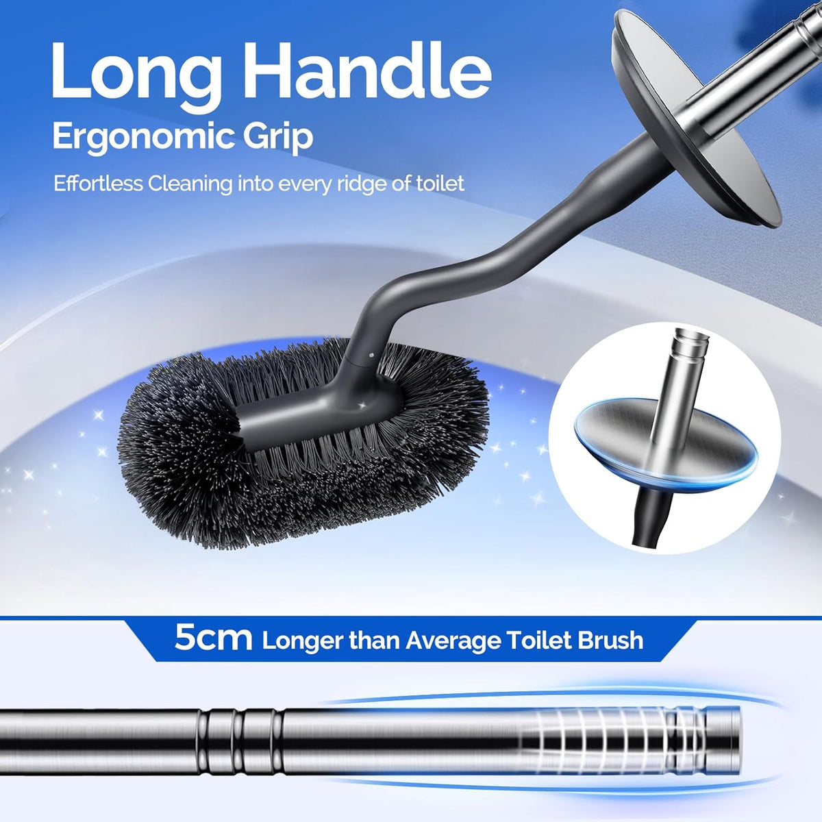 Hamitor Toilet Brush and Holder Set: 304 Stainless Steel Rustproof Toilet Scrubber with Under Rim