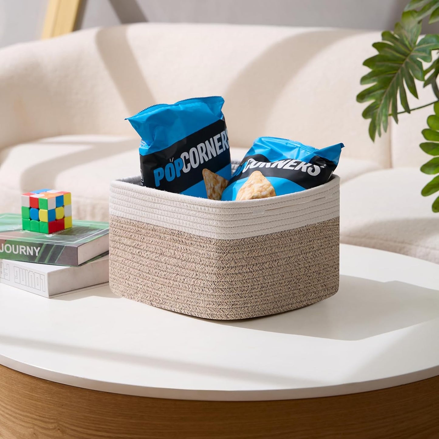 Small Organizing Baskets for Cubes Shelf, 9.7x9.7x7.1 Inch Rope Woven Storage Bins for Nursery