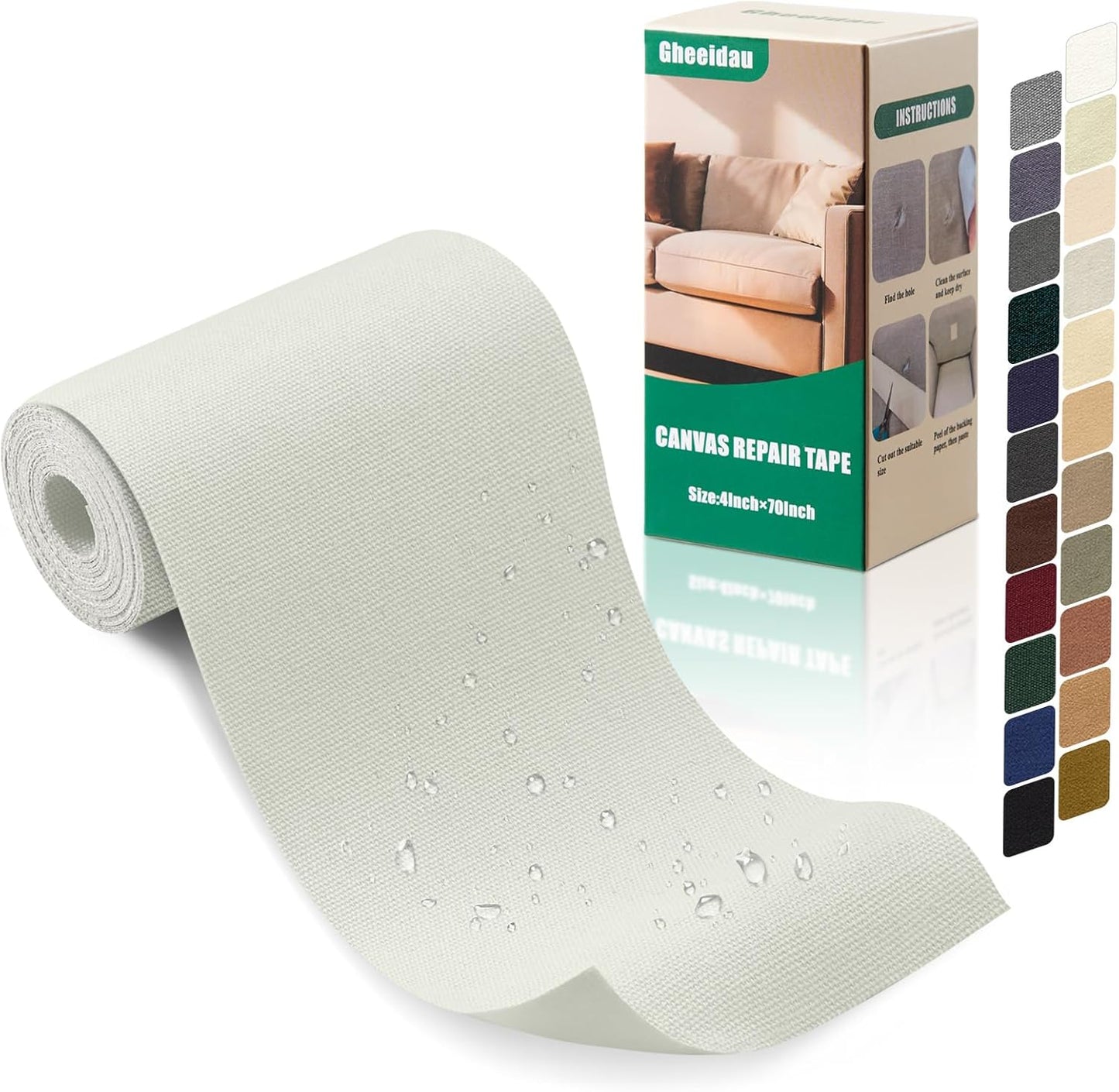 Canvas Repair Tape 4×70 Inch Waterproof Self-Adhesive Fabric Repair Patch for Repairing Boat