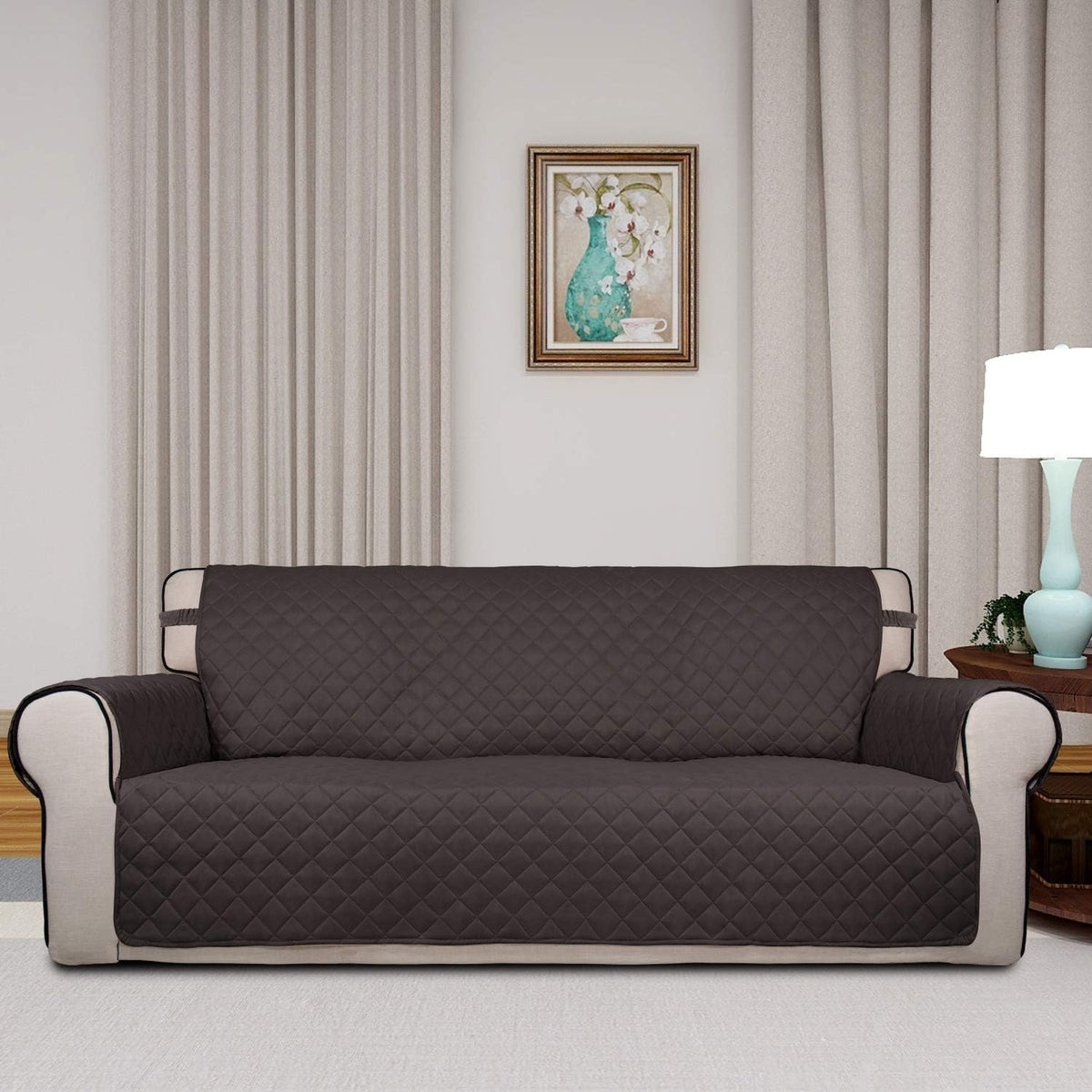 PureFit Reversible Quilted Sofa Cover, Water Resistant Slipcover Furniture Protector, Washable