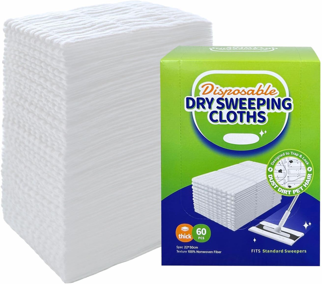JEBBLAS Disposable Mop Cloth Dry Sweeping Pad for Flat Mop Sweeping Cloths Multi Surface Refills