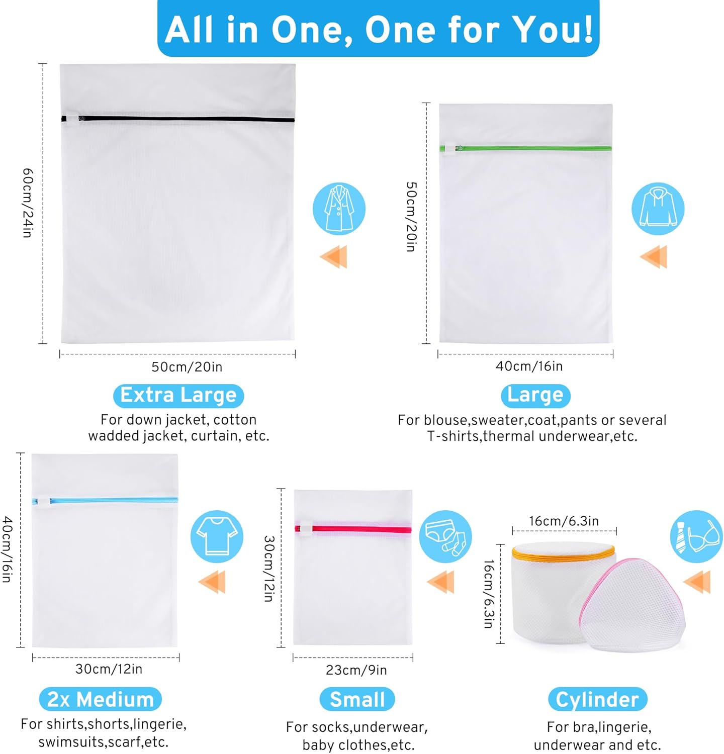 Ultimate 7 Pack 6 Size Mesh Laundry Bags Set for Delicates with AUTO-Lock Zipper, Lingerie Bags for