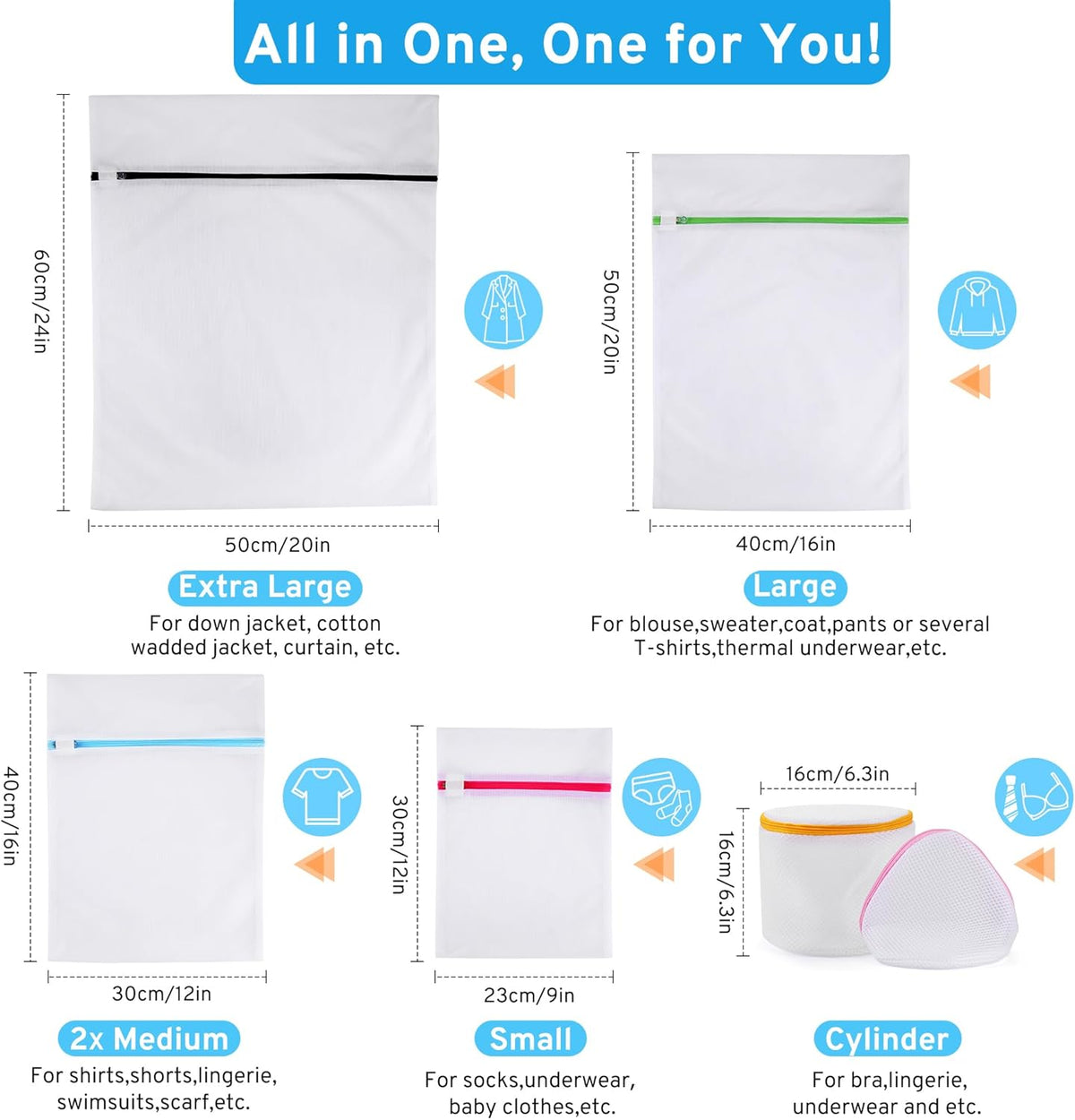 Ultimate 7 Pack 6 Size Mesh Laundry Bags Set for Delicates with AUTO-Lock Zipper, Lingerie Bags for