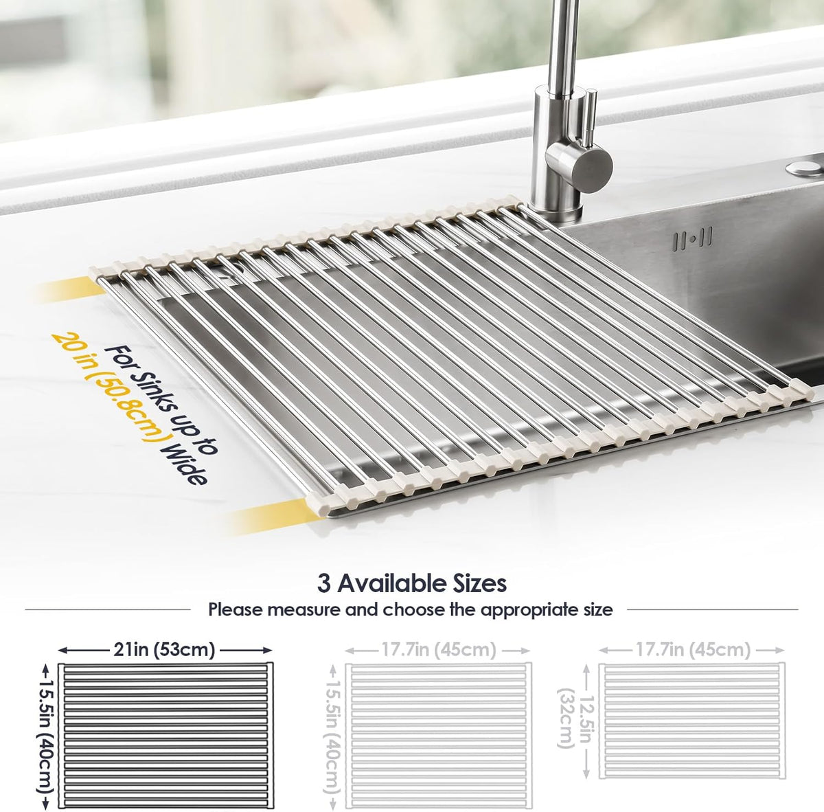 Tomorotec 21" x 15.5" Roll Up Dish Drying Rack Over Sink Drying Rack Sink Cover Kitchen Sink