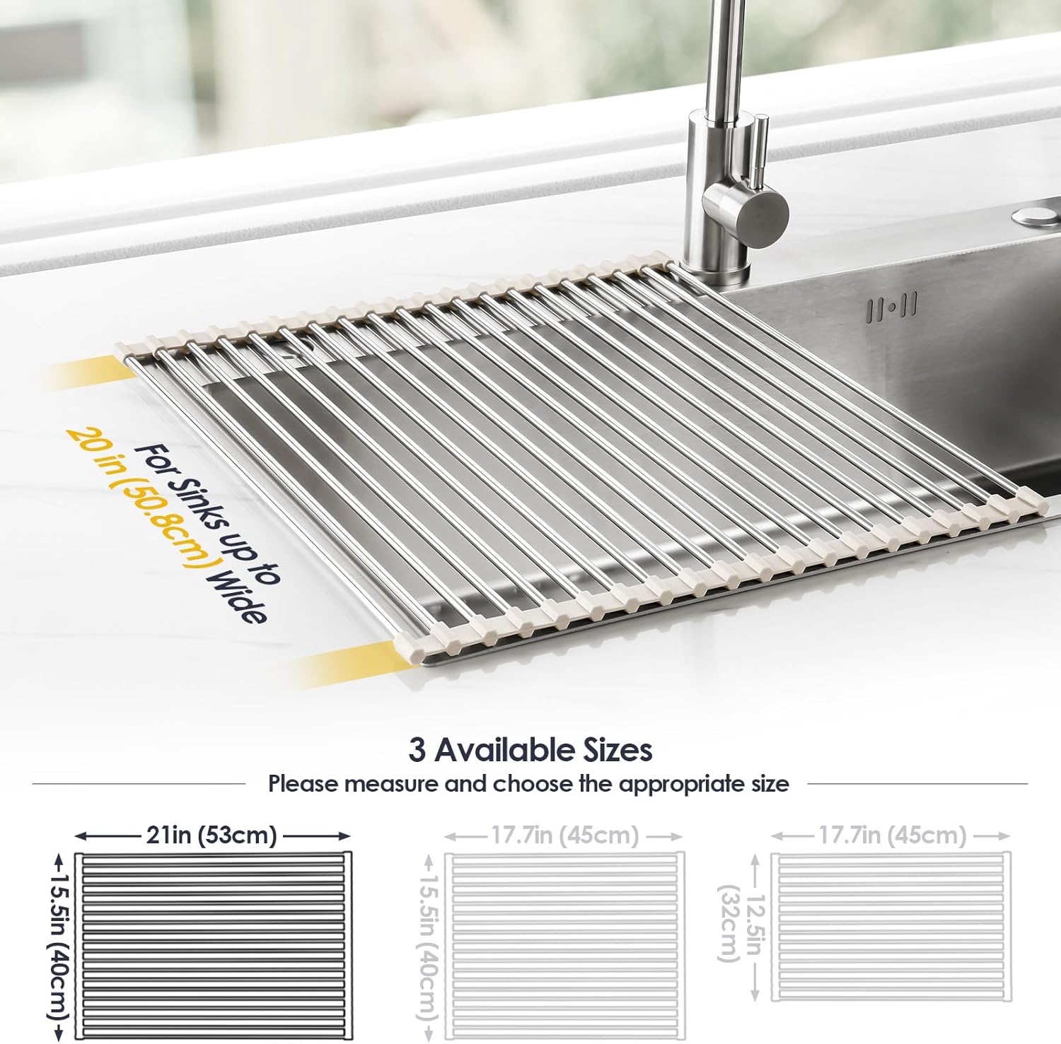 Tomorotec 21" x 15.5" Roll Up Dish Drying Rack Over Sink Drying Rack Sink Cover Kitchen Sink