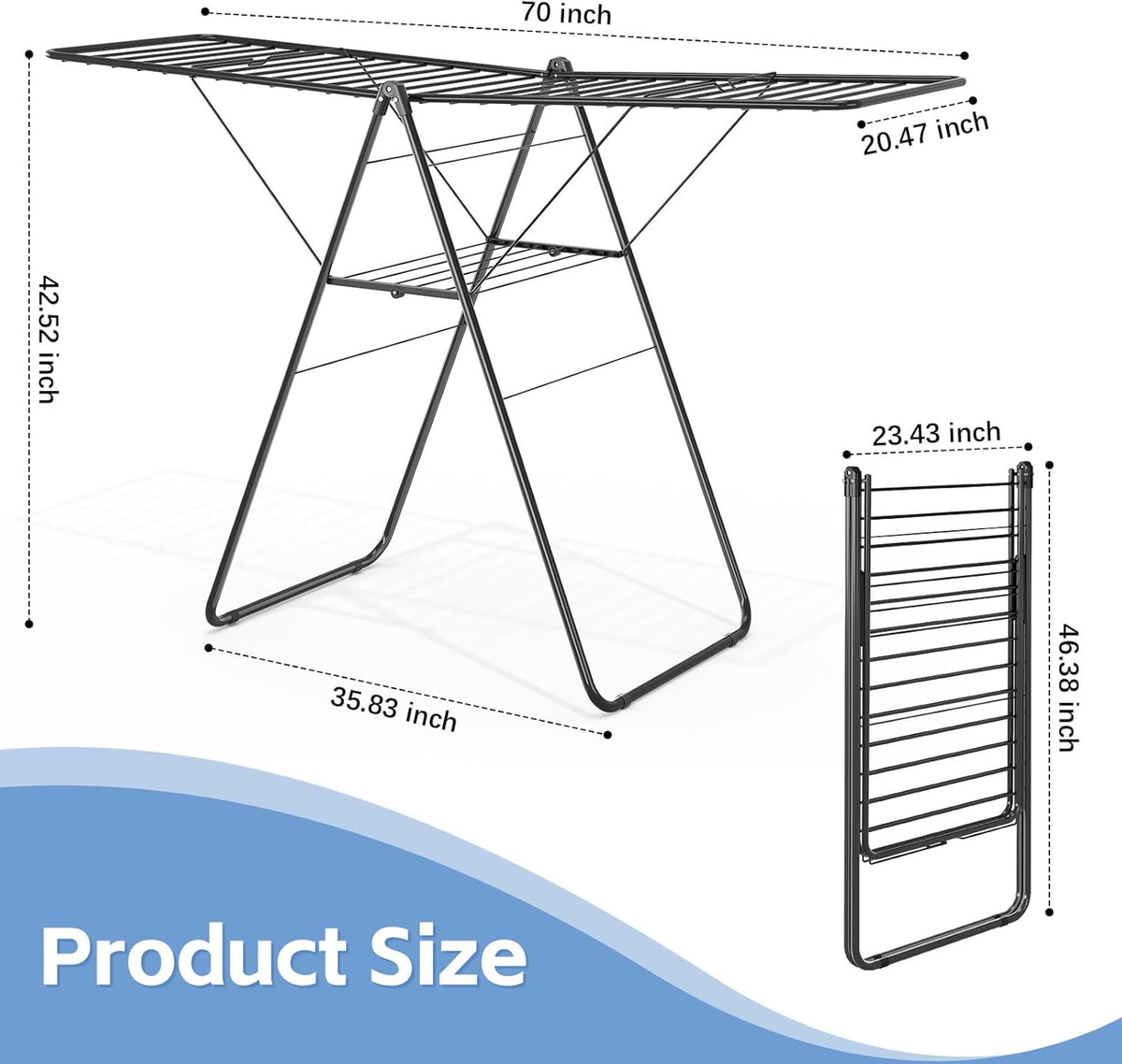 KINGBOARD Clothes Drying Rack Foldable, Drying Rack Clothing with Height-Adjustable, Metal Laundry