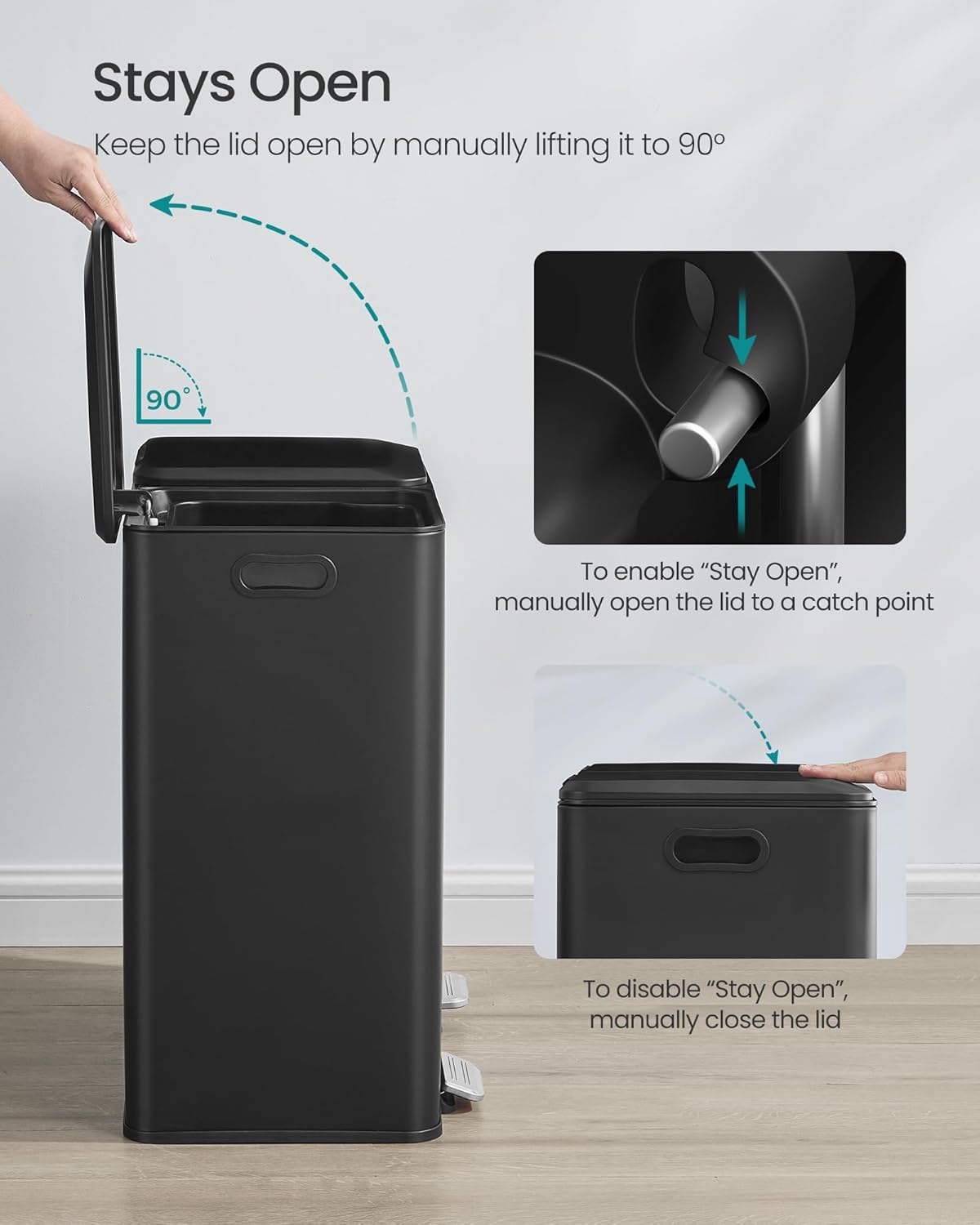 SONGMICS Trash Can, 2 x 8 Gallon (2 x 30 L) Double Garbage Can with Soft-Close Lids, Removable