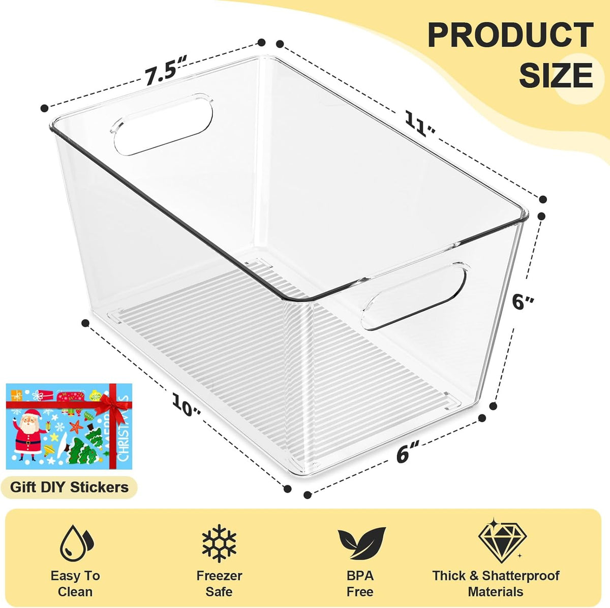 8 Pack Large Clear Plastic Storage Bins, Refrigerator Cabinet Organizers with Handles for Pantry