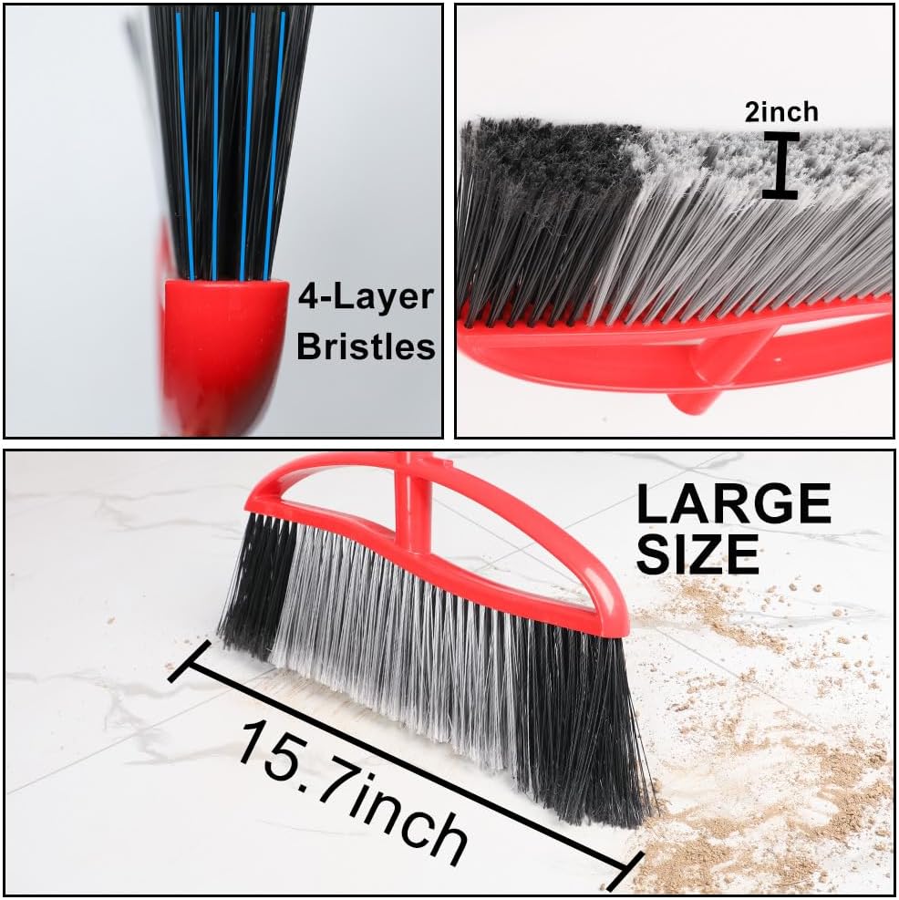 Outdoor Broom, 15.7" Wide Heavy Duty Angle Broom with Long Handle, Stiff Bristles for Sweeping