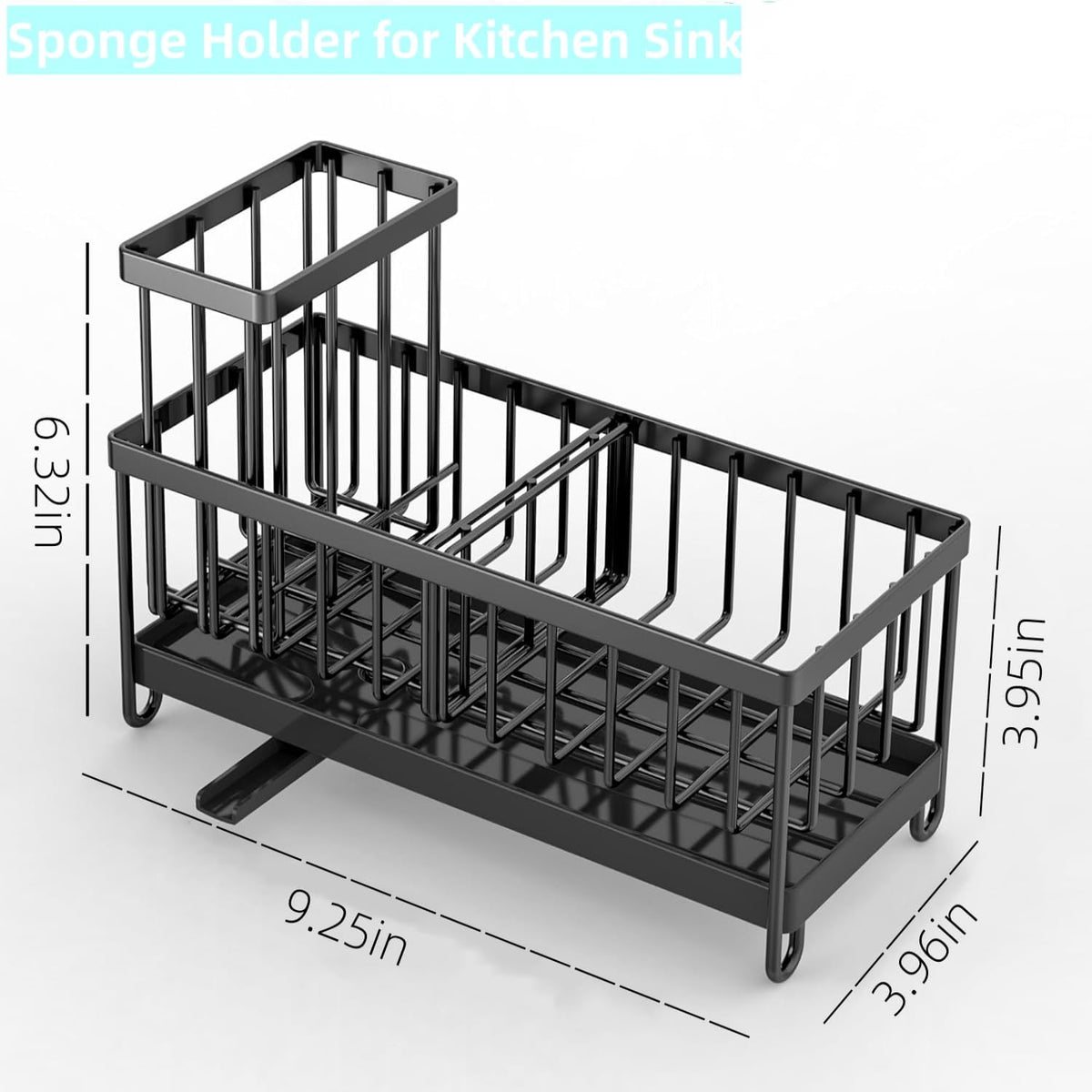 Sponge Holder for Kitchen Sink, Stainless Steel Sink Caddy with Auto Drain Tray, Kitchen Organizer