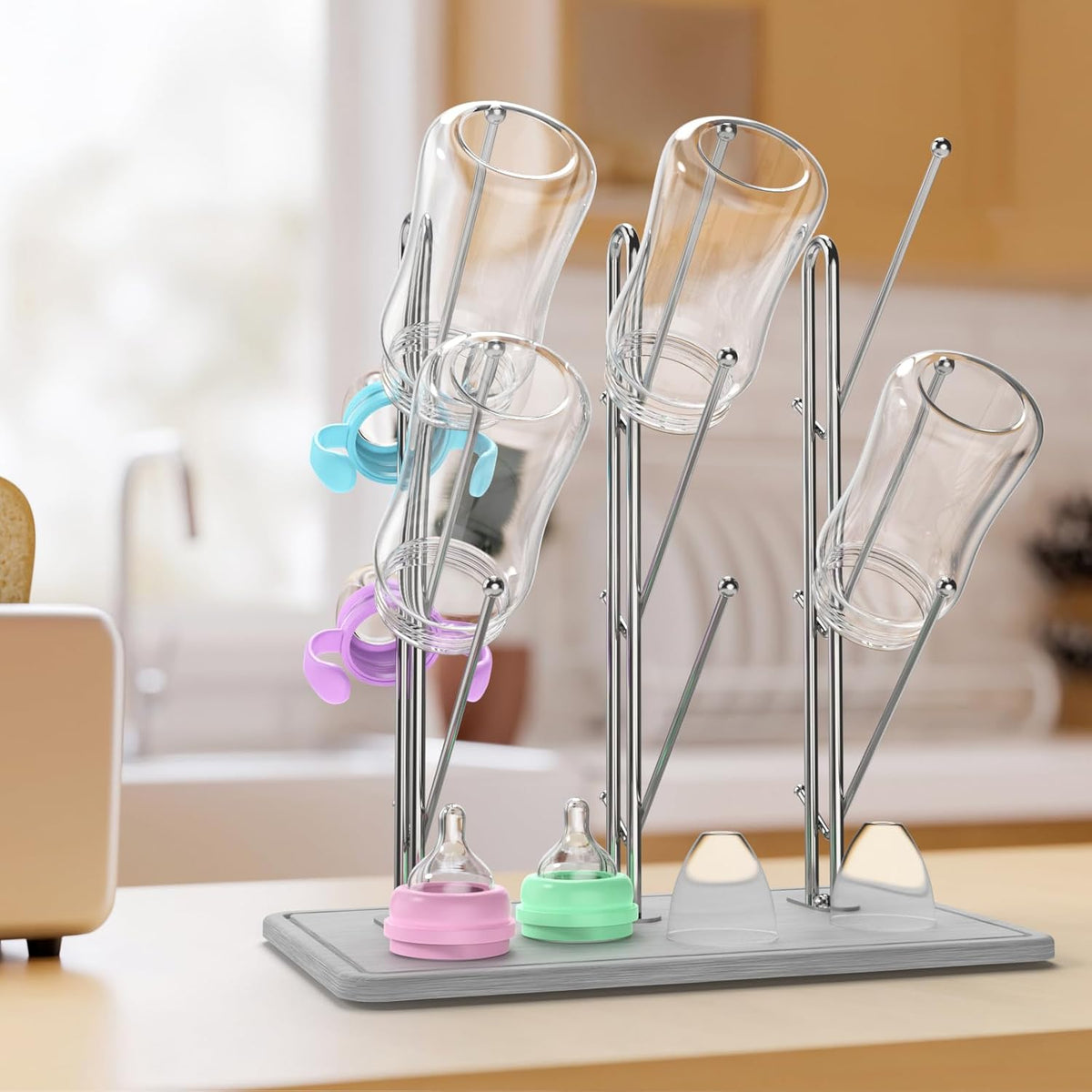 NiHome Baby Bottle Drying Rack with Diatomite Base & Stainless Steel Frame, Foldable Countertop