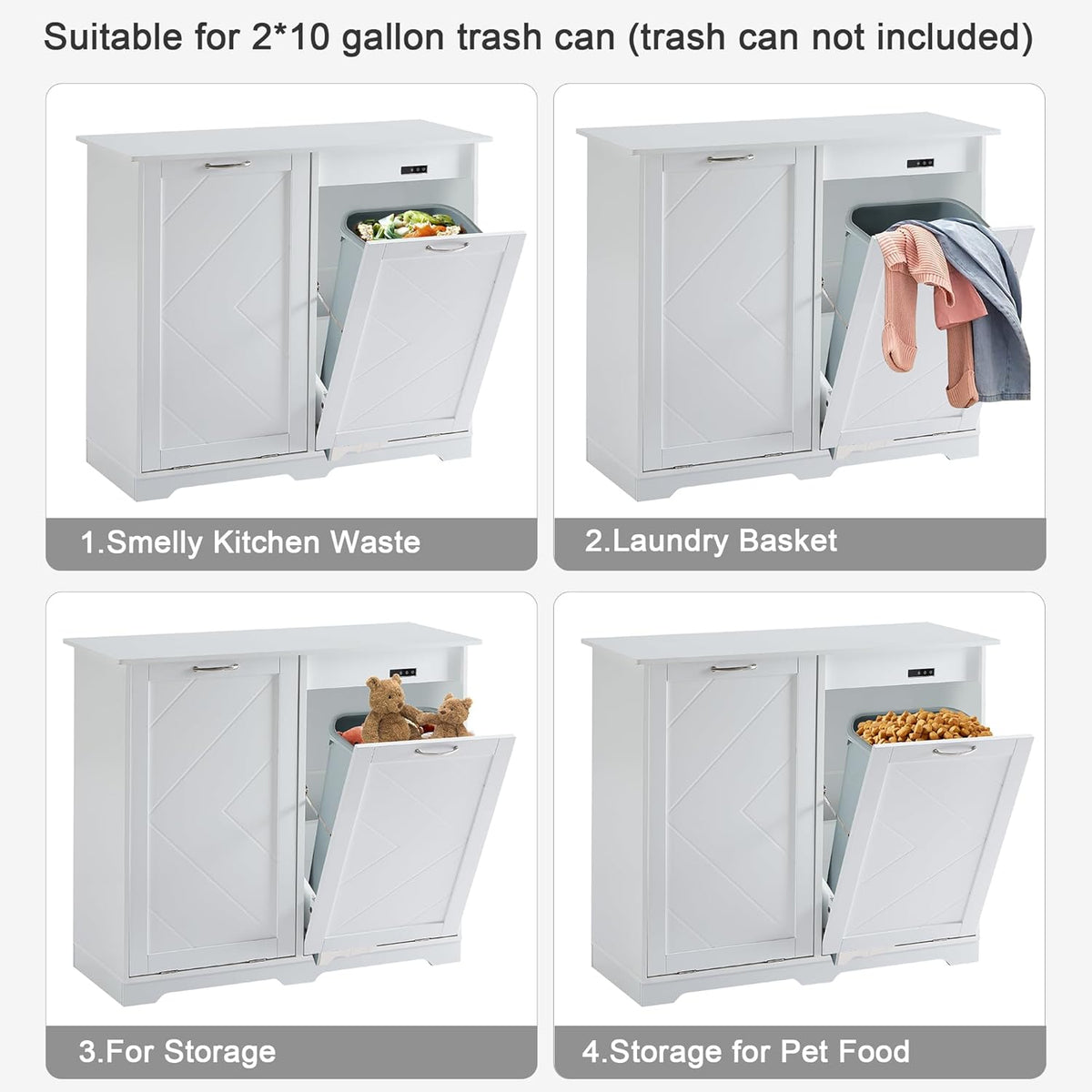 VECELO Double Tilt Out Kitchen Trash Bin Cabinet Dog Proof Garbage Can with Wood Holder Free