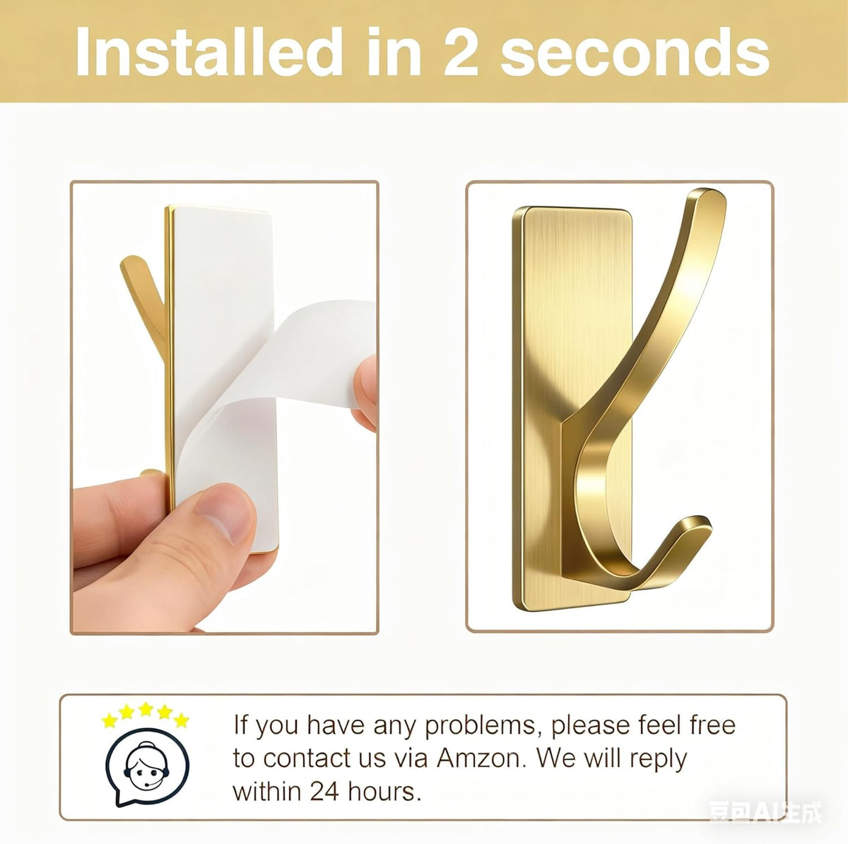 pickpiff Self Adhesive Coat Hooks for Hanging, Heavy Duty Stainless Double Wall Hook for Towel
