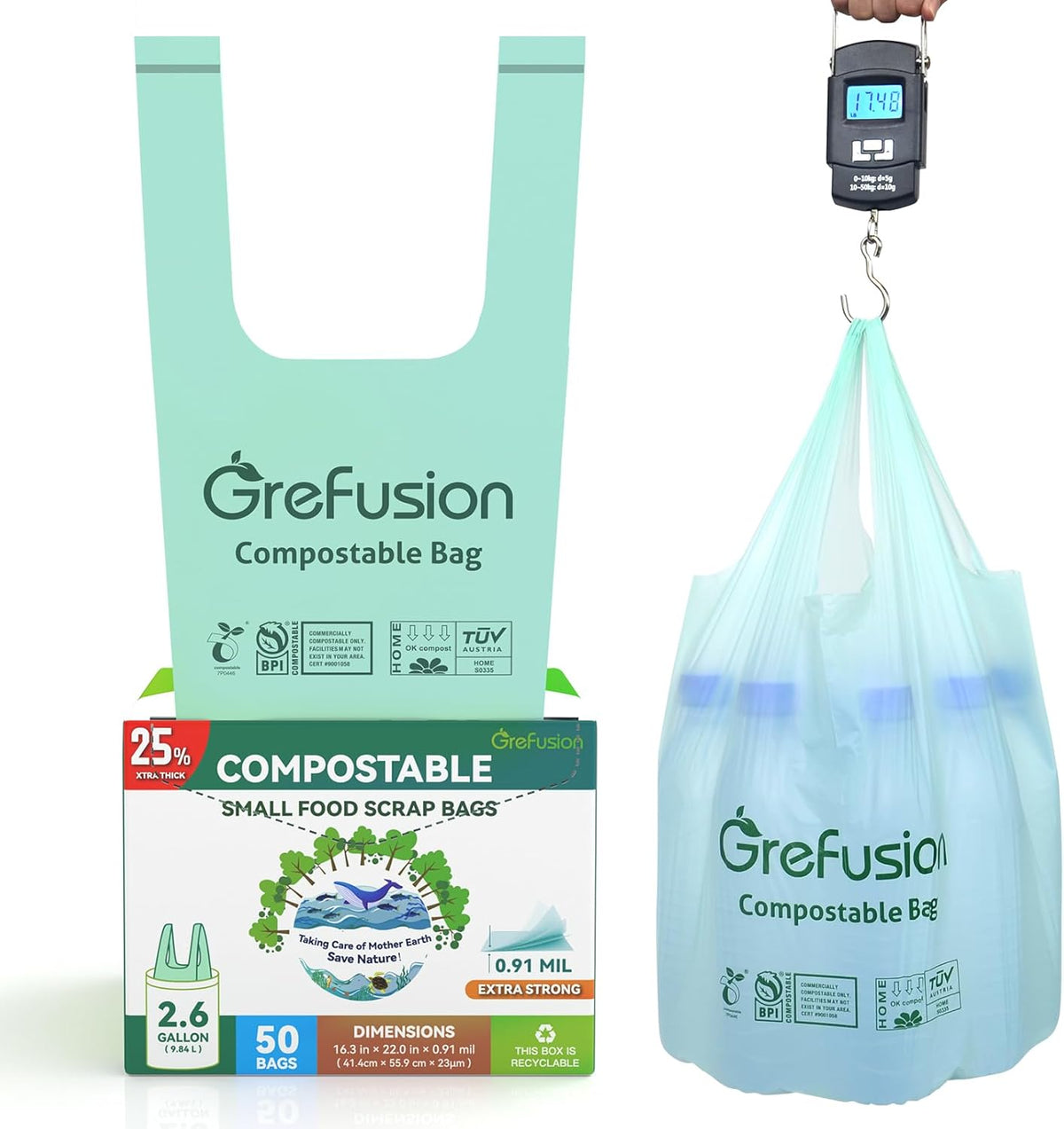 Compostable Trash Bags with handle-tie,Garbage Bags, 2.6 Gallon,Food Waste Bags,Small trash bags