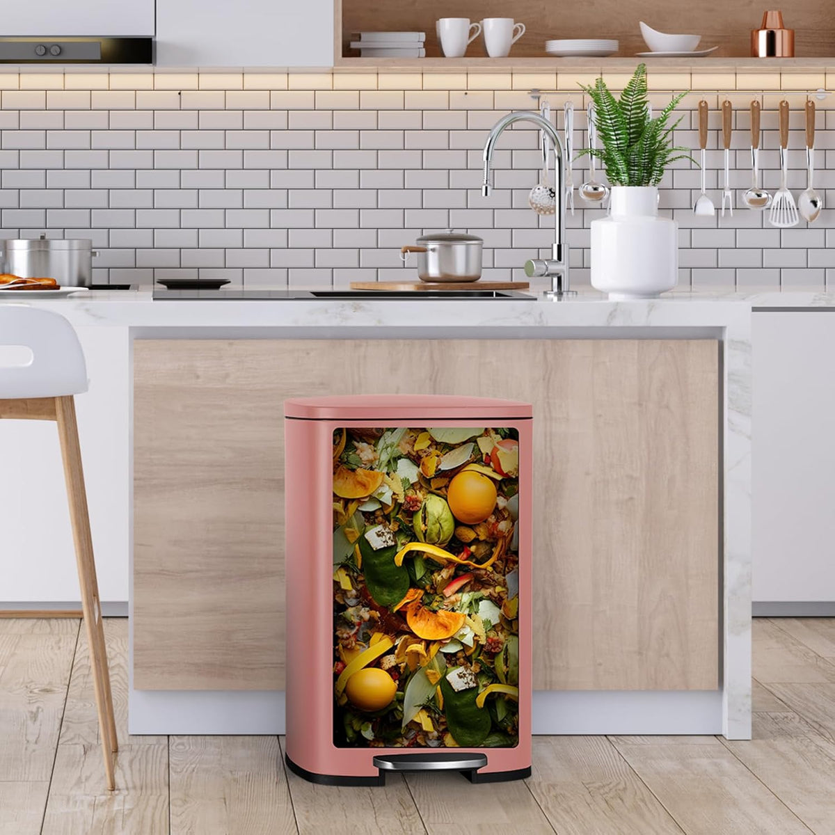 8 Gal Kitchen Trash Can, 30L Recycling or Garbage Bin, Brushed Stainless Steel Waste Basket