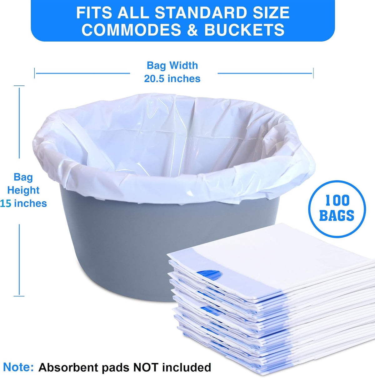 100 Bedside Commode Liners Bags for Commode Toilet - Leak Proof & Odorless Potty Liners for