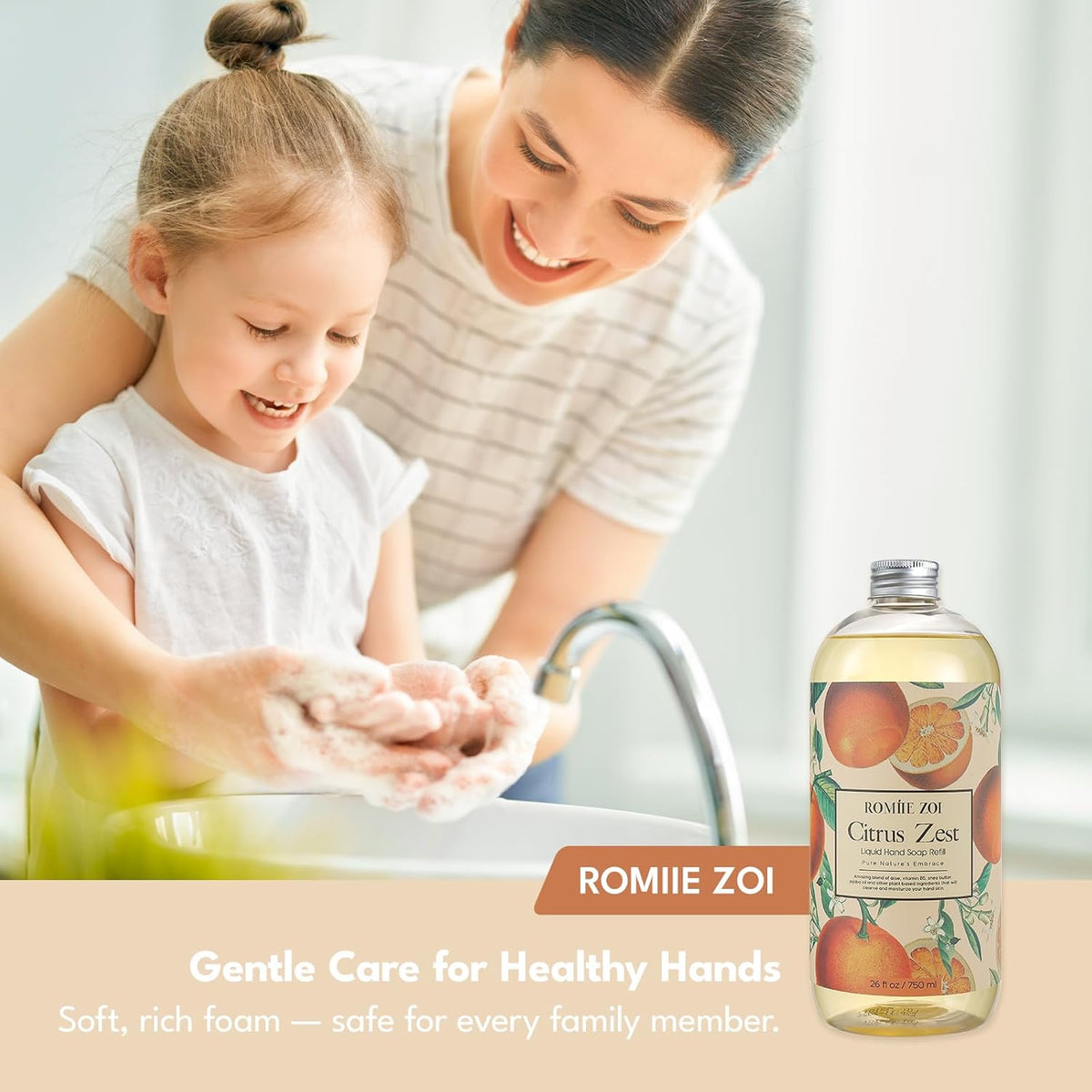 ROMIIE ZOI Liquid Hand Soap Refill Gift Set – 3 Pack (26 Fl Oz Each), Citrus Zest Scent