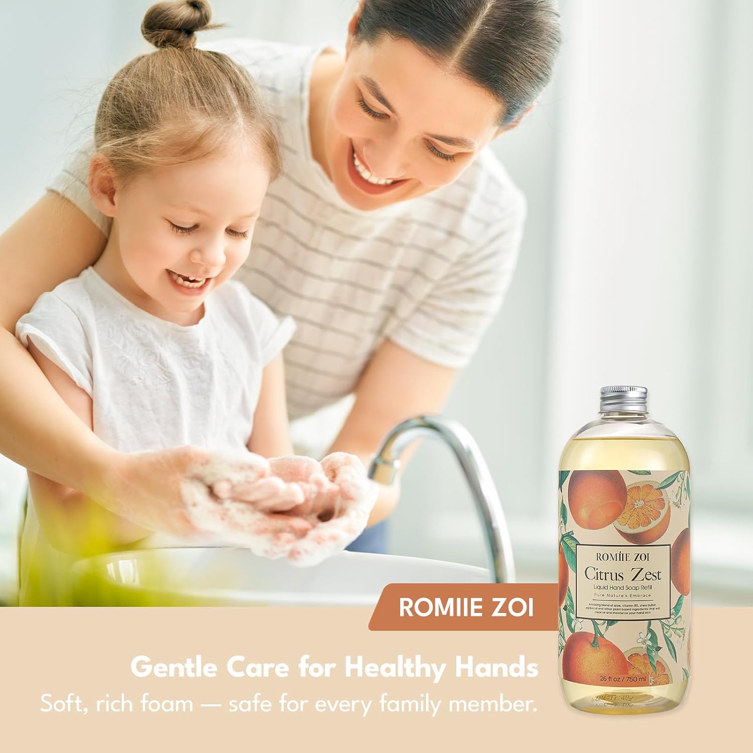 ROMIIE ZOI Liquid Hand Soap Refill Gift Set – 3 Pack (26 Fl Oz Each), Citrus Zest Scent