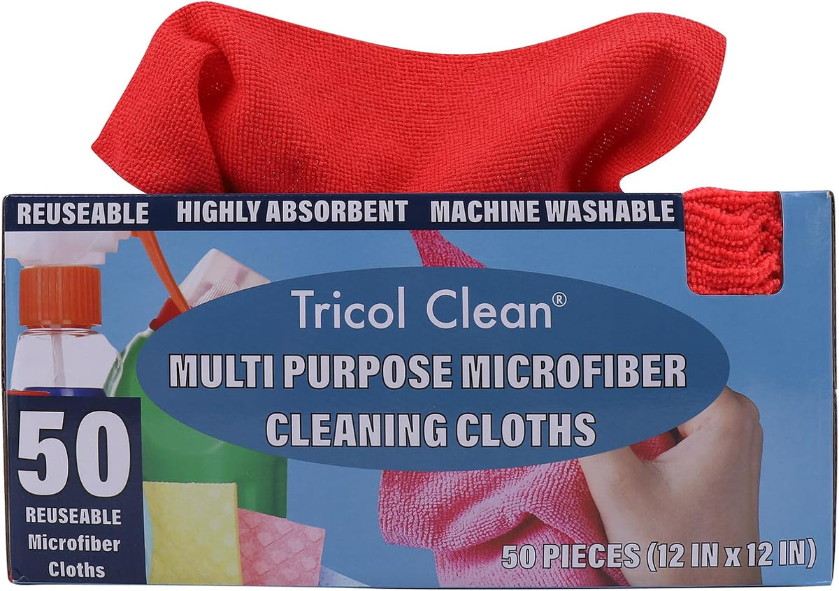 Tricol Clean Profesional Resuable Lint Free Microfiber Edgeless Cleaning Cloth 50PK Cleaning