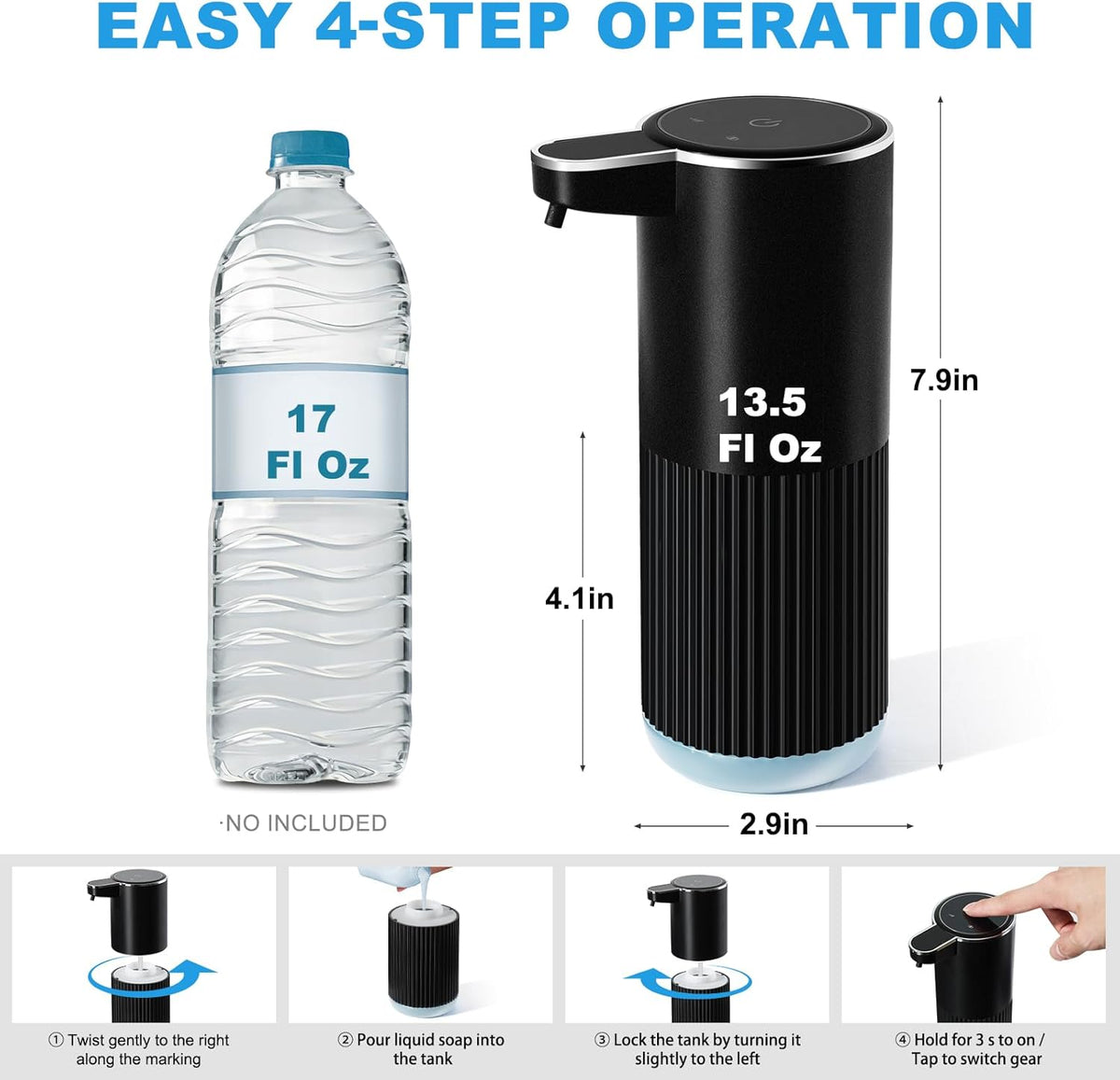 Automatic Soap Dispenser, 2 Pack Black and White Touchless Liquid Soap Dispensers for Bathroom