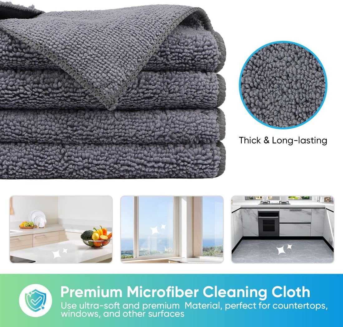 HOMEXCEL Grey Microfiber Cleaning Cloth, 12 Pack Premium Microfiber Towels for Cars, Lint Free