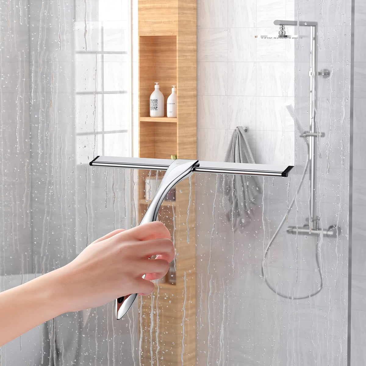 Shower Squeegee and Window Squeegee, Stainless Steel, 100% Streak-Free, Cleaner for Bathroom