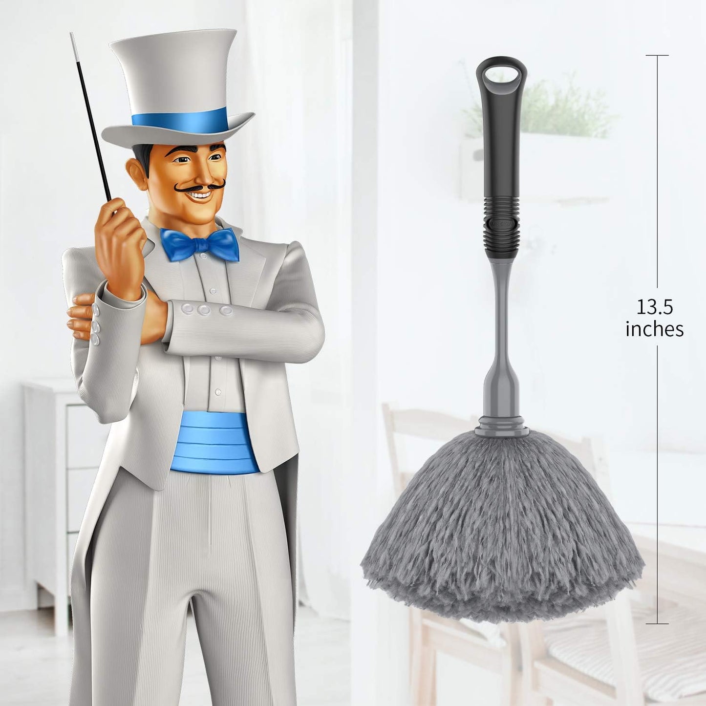 MR.SIGA Microfiber Delicate Duster, Comfortable Non Slip Handle, Detachable Washable Duster Head