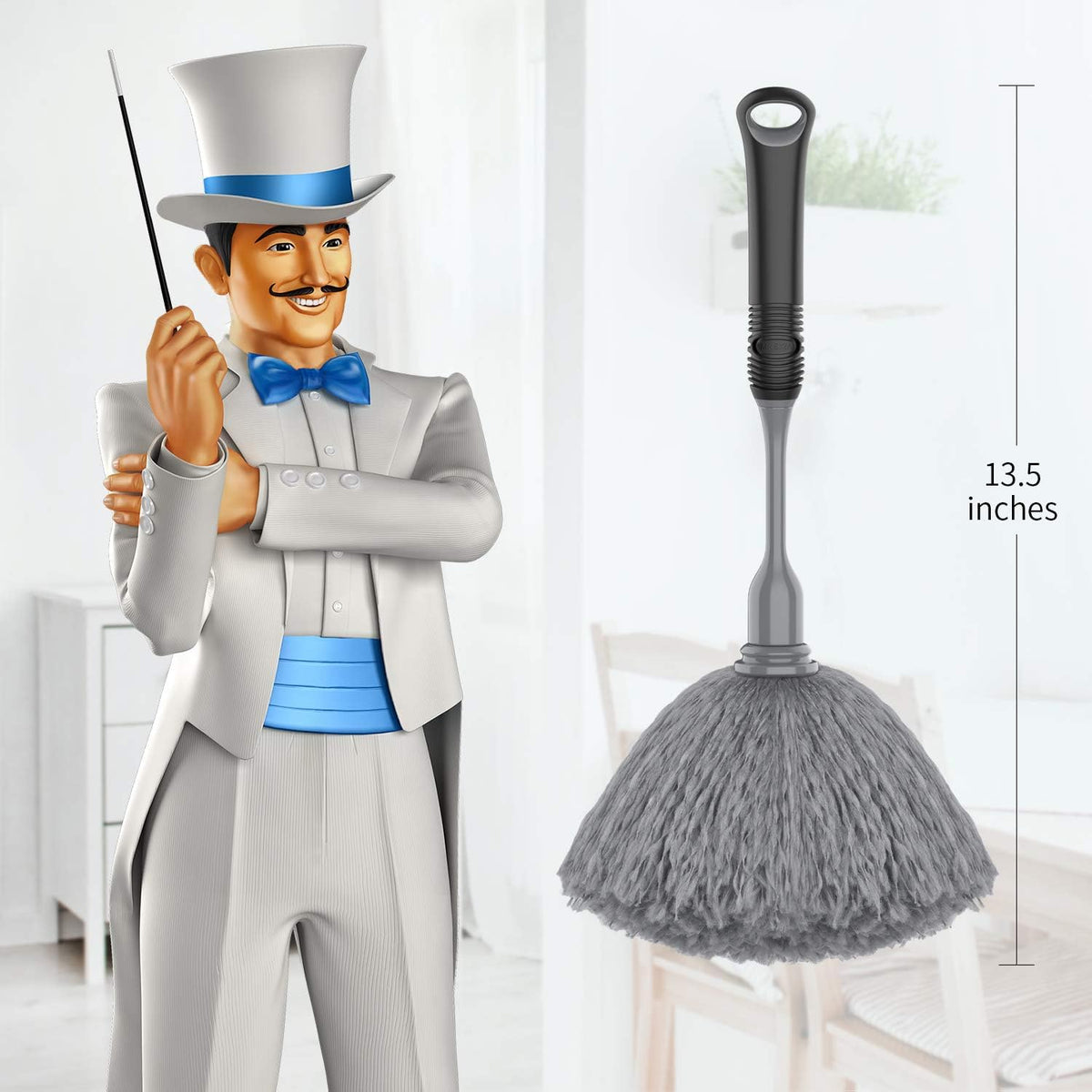 MR.SIGA Microfiber Delicate Duster, Comfortable Non Slip Handle, Detachable Washable Duster Head