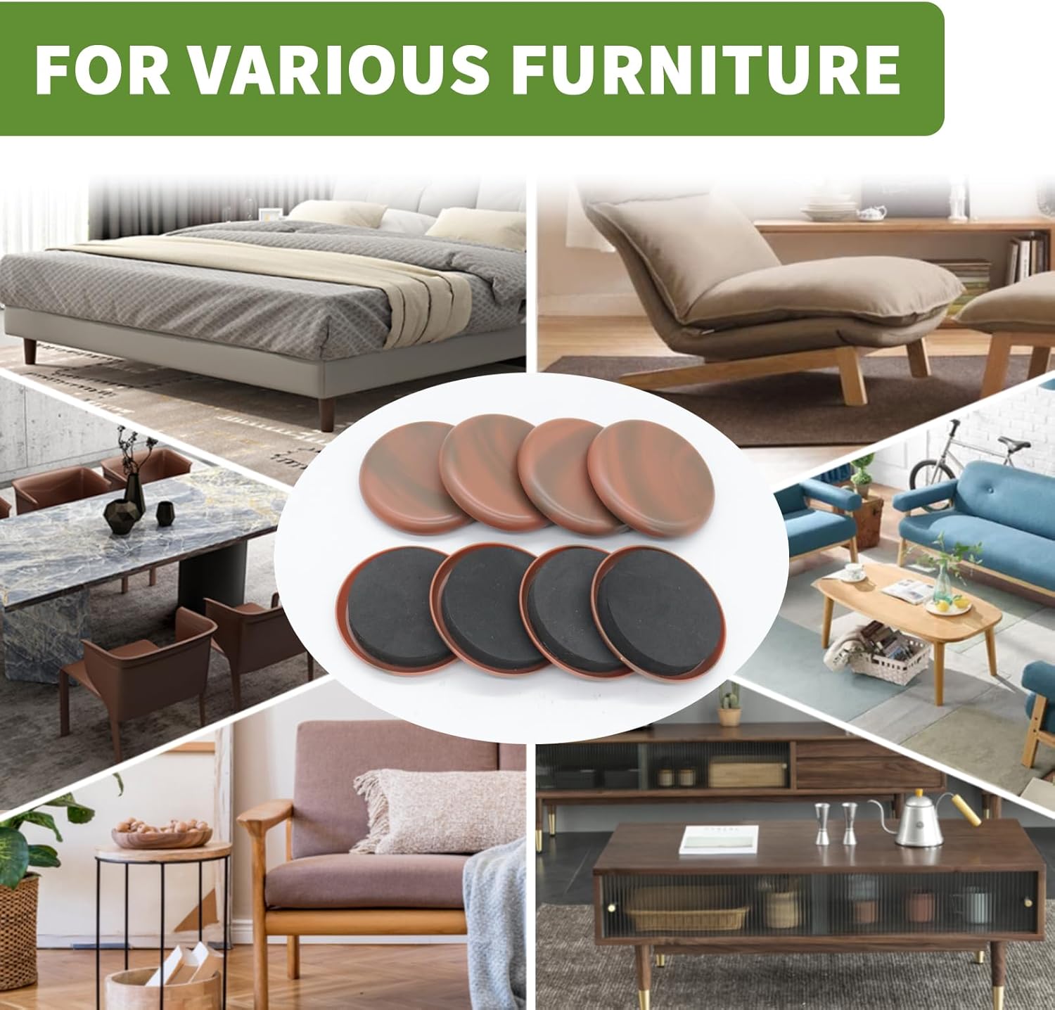 Furniture Sliders for Carpet 8 PCS - 2 1/2 inch Furniture Moving Slider Chair Legs Floors