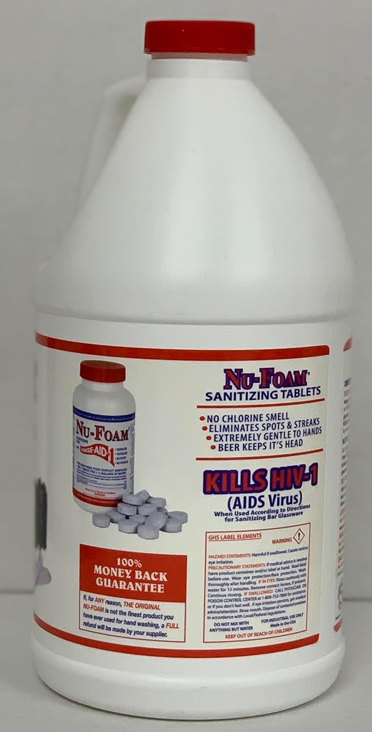 Nu-Foam Liquid Detergent for Bar Glassware – Original Streak-Free Solution - Hand Washing Bar