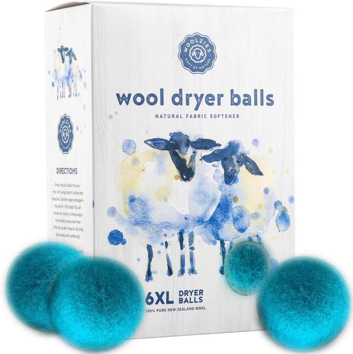 Woolzies Wool Dryer Balls Organic Big Wool Spheres Best Fabric Softener | 6-Pack XL Dryer Balls for