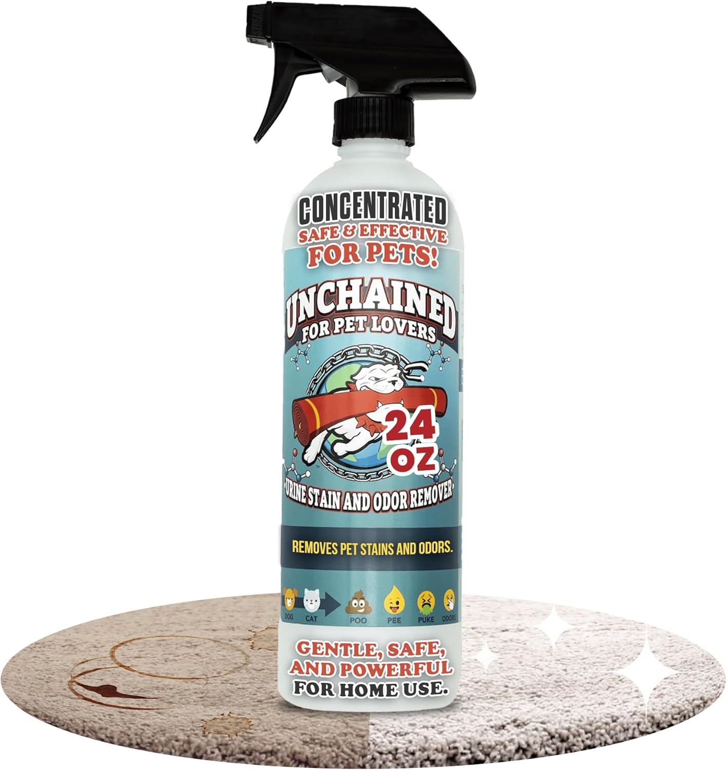 Unchained Pet Urine Stain & Odor Remover Spray – Oxygen-Based Enzyme Cleaner, Professional Strength