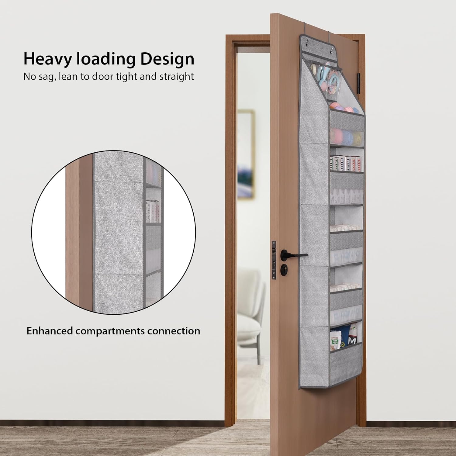 Univivi 6-Shelf Over Door Hanging Organizer Fabric Baby Door Storage with 5 Large Pockets and 3