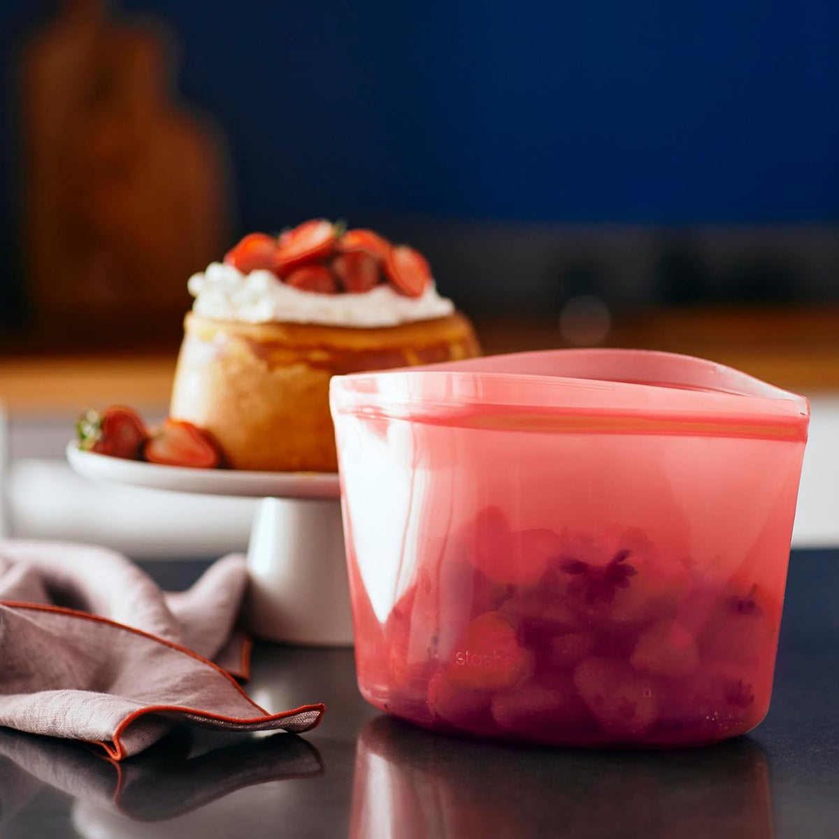Stasher Premium Silicone Reusable Food Storage Bowl, Red, Microwave, Sous Vide, Dishwasher, Oven