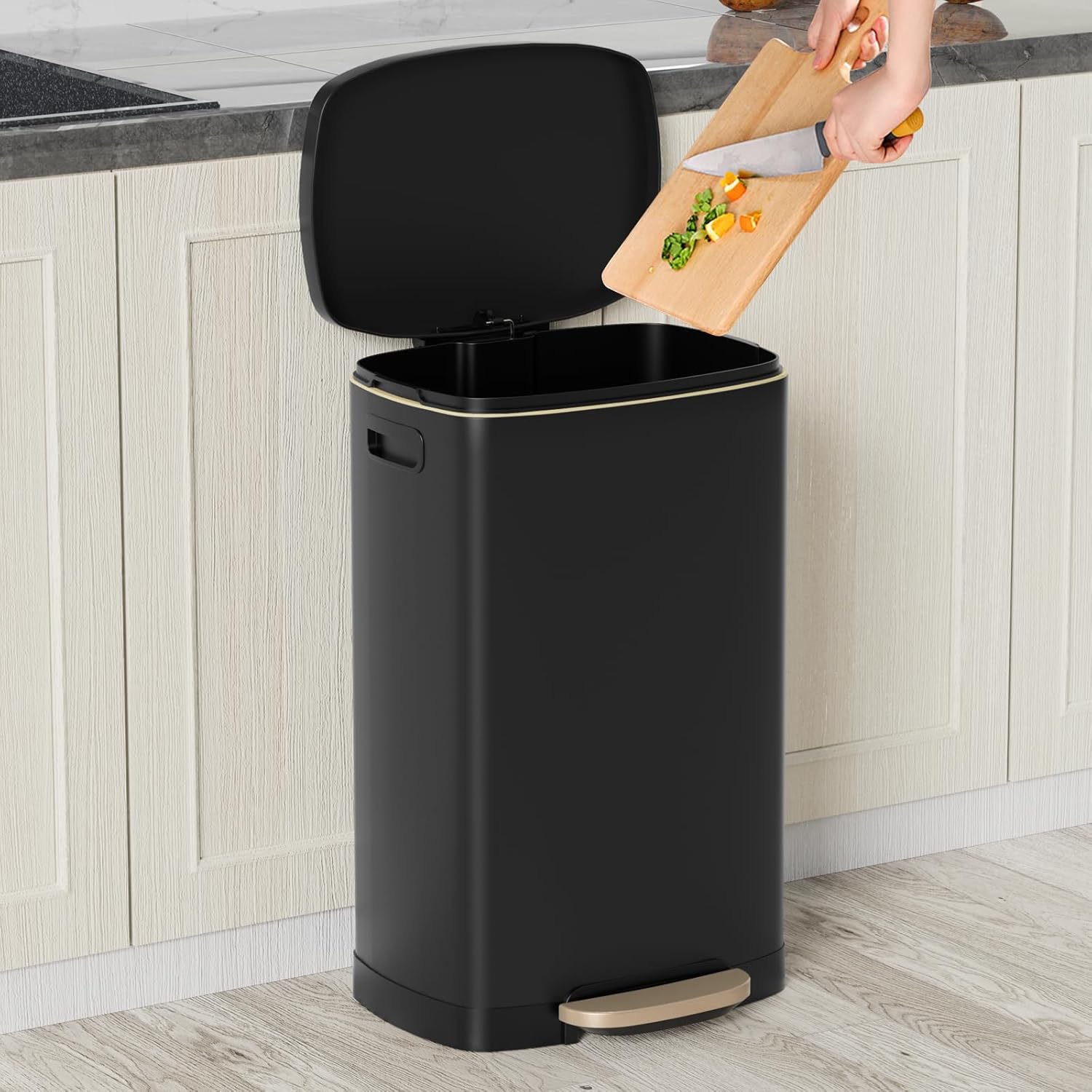 13 Gallon Trash Can with Lid, 50L Fingerprint Proof Stainless Steel Kitchen Trash Can with
