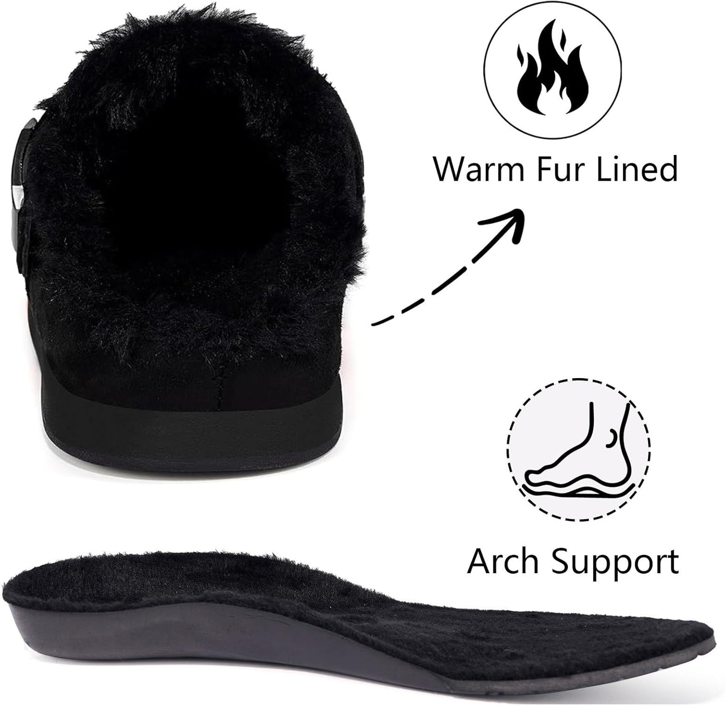 Fur Lined Clogs for Women Men Suede Winter Slippers Arch Support Slip on Mules Potato Shoes with