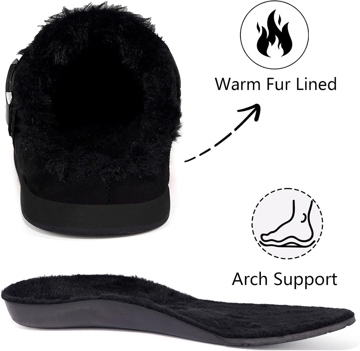 Fur Lined Clogs for Women Men Suede Winter Slippers Arch Support Slip on Mules Potato Shoes with