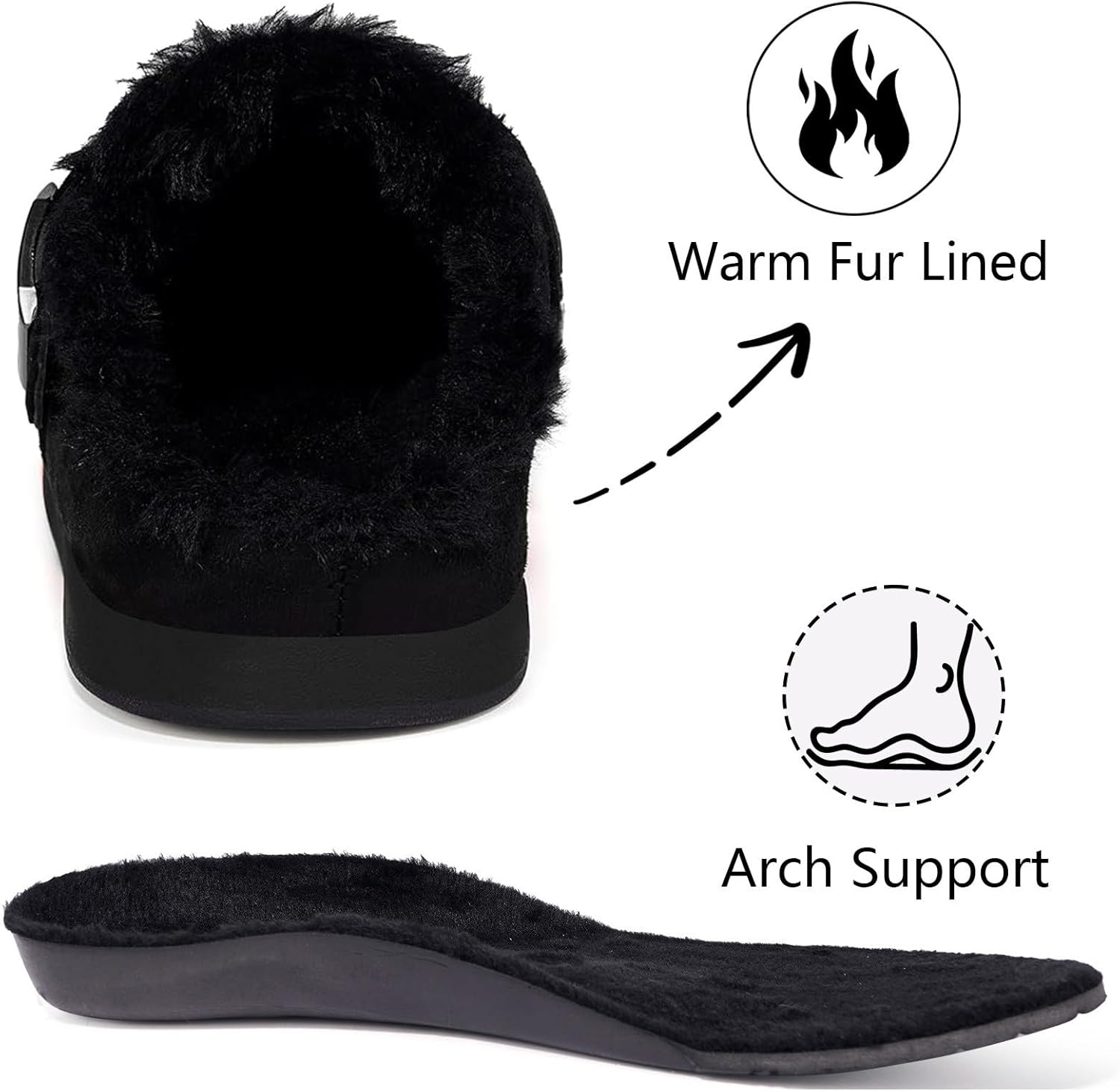 Fur Lined Clogs for Women Men Suede Winter Slippers Arch Support Slip on Mules Potato Shoes with
