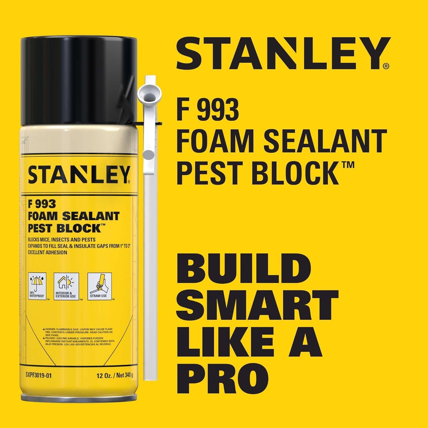 Stanley F993 Expanding Foam Sealant Spray – (1x12oz) Gaps & Cracks Filler, PestBlocker for