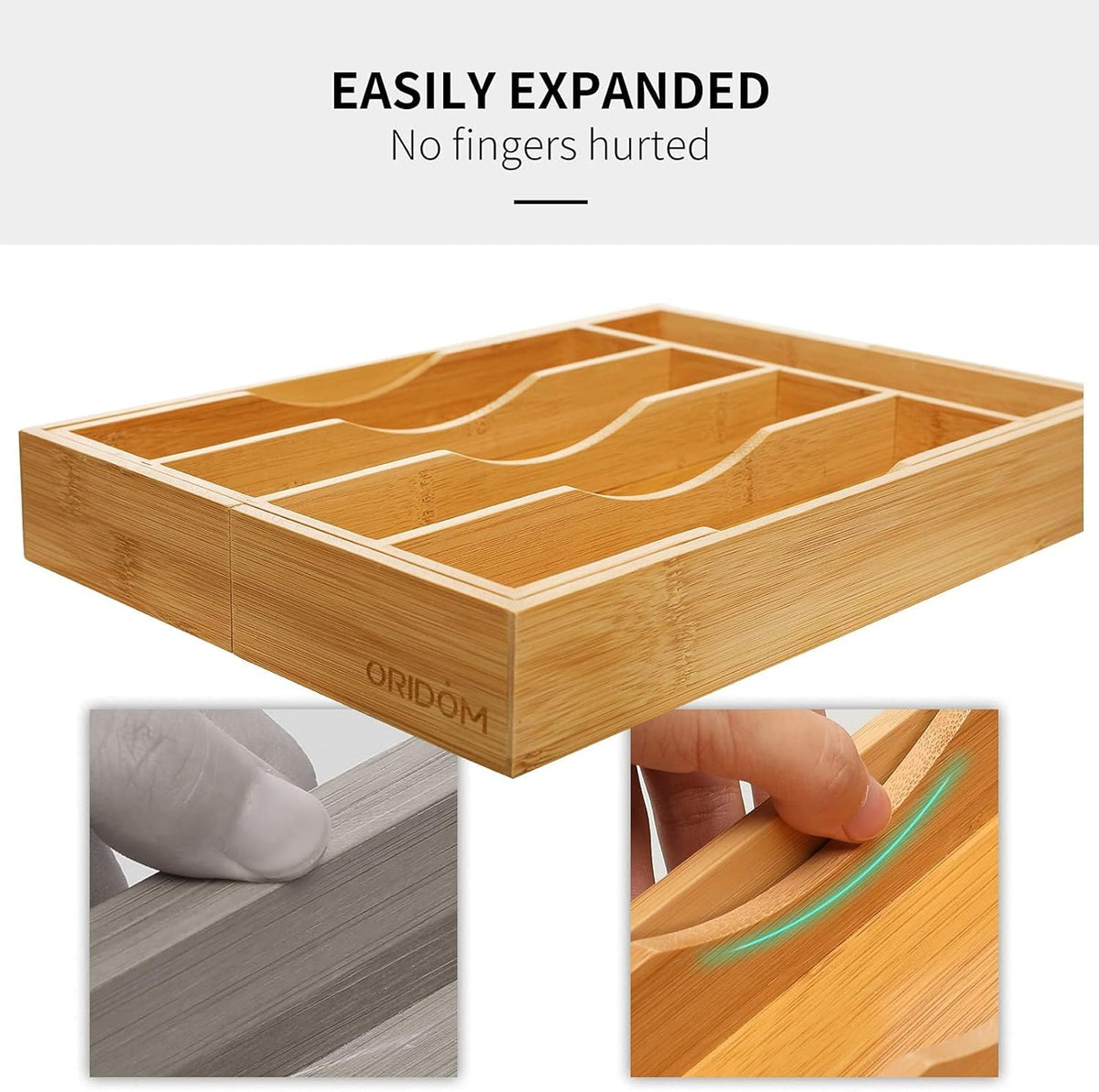 2-Piece Bamboo Silverware Organizer, Expandable Kitchen Drawer Organizer for Cutlery and Utensils