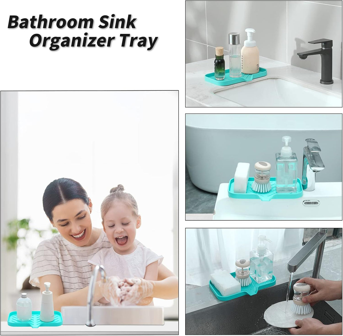 Silicone Bathroom Soap Dishes with Drain Spout-Bathroom and Kitchen Sink Organizer,Sponge