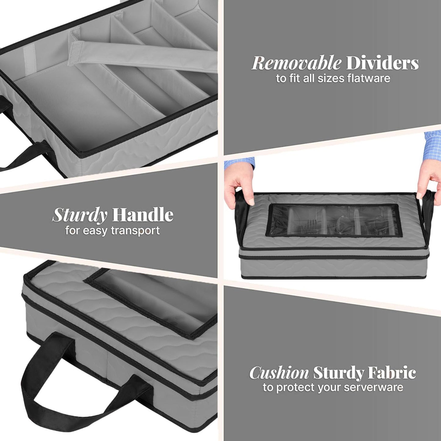 Flatware Storage Case - Durable 5 Compartment Silverware Storage Container Box with Removable Lid